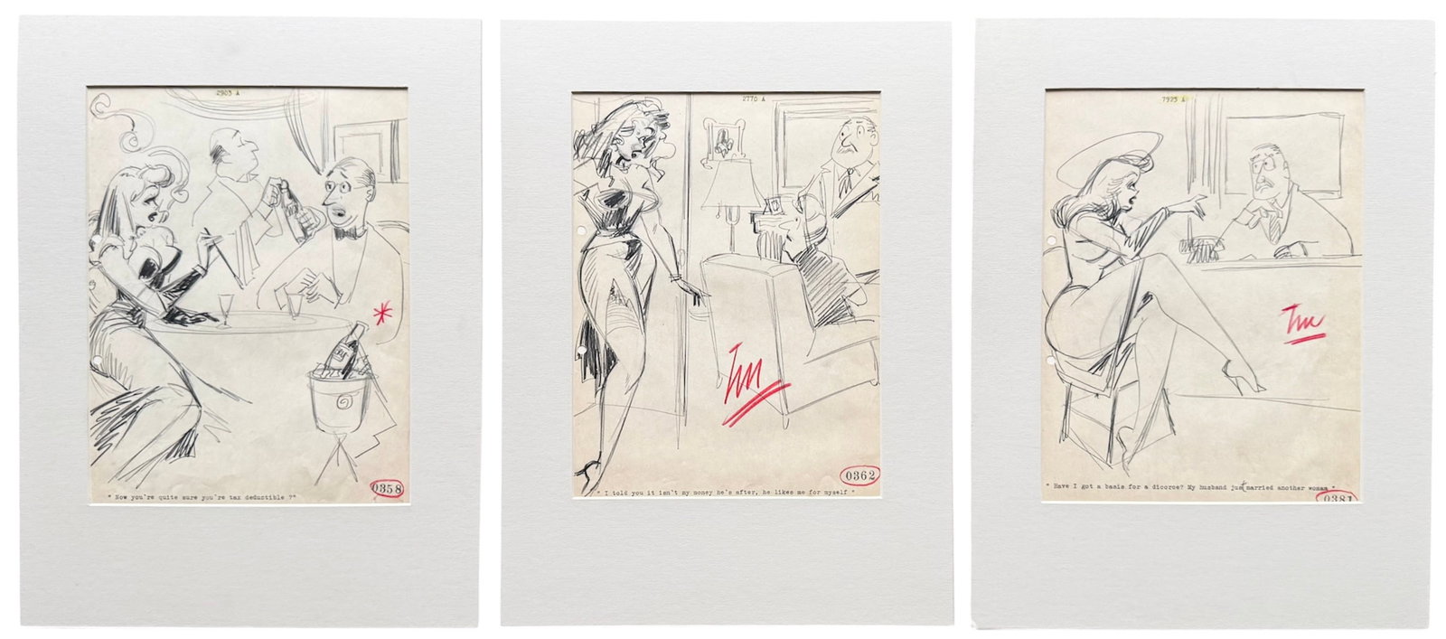 (3) Original Production Sketches For A Mid-century "Gentleman's Magazine" Cartoon (1 of 4)
