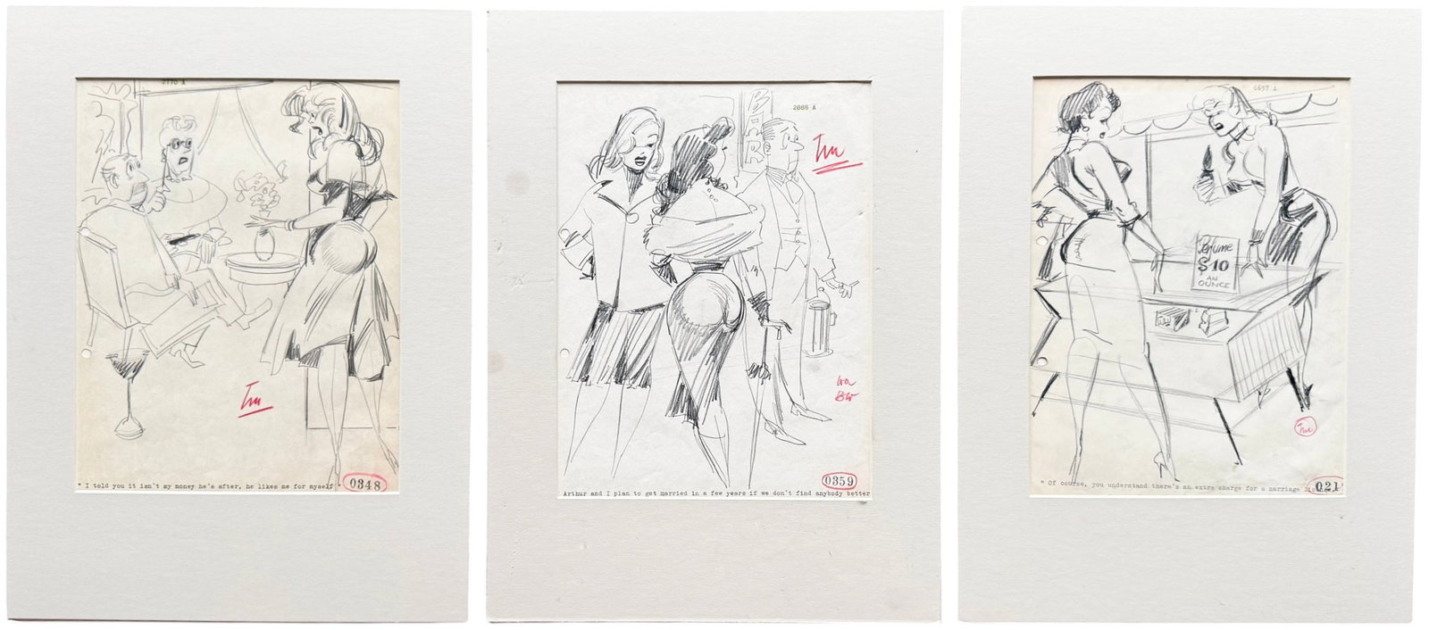 (3) Original Production Sketches For A Mid-century "Gentleman's Magazine" Cartoon (1 of 4)