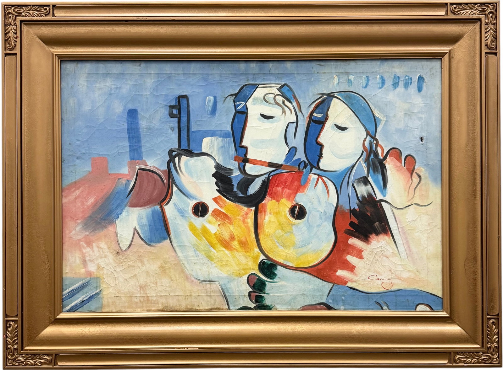 Mid-Century Modern Cubist Signed Oil on Canvas Composition (1 of 3)