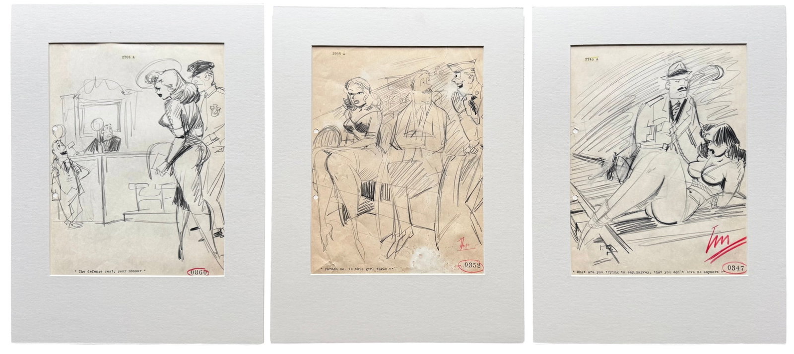 (3) Original Production Sketches For A Mid-century "Gentleman's Magazine" Cartoon (1 of 4)