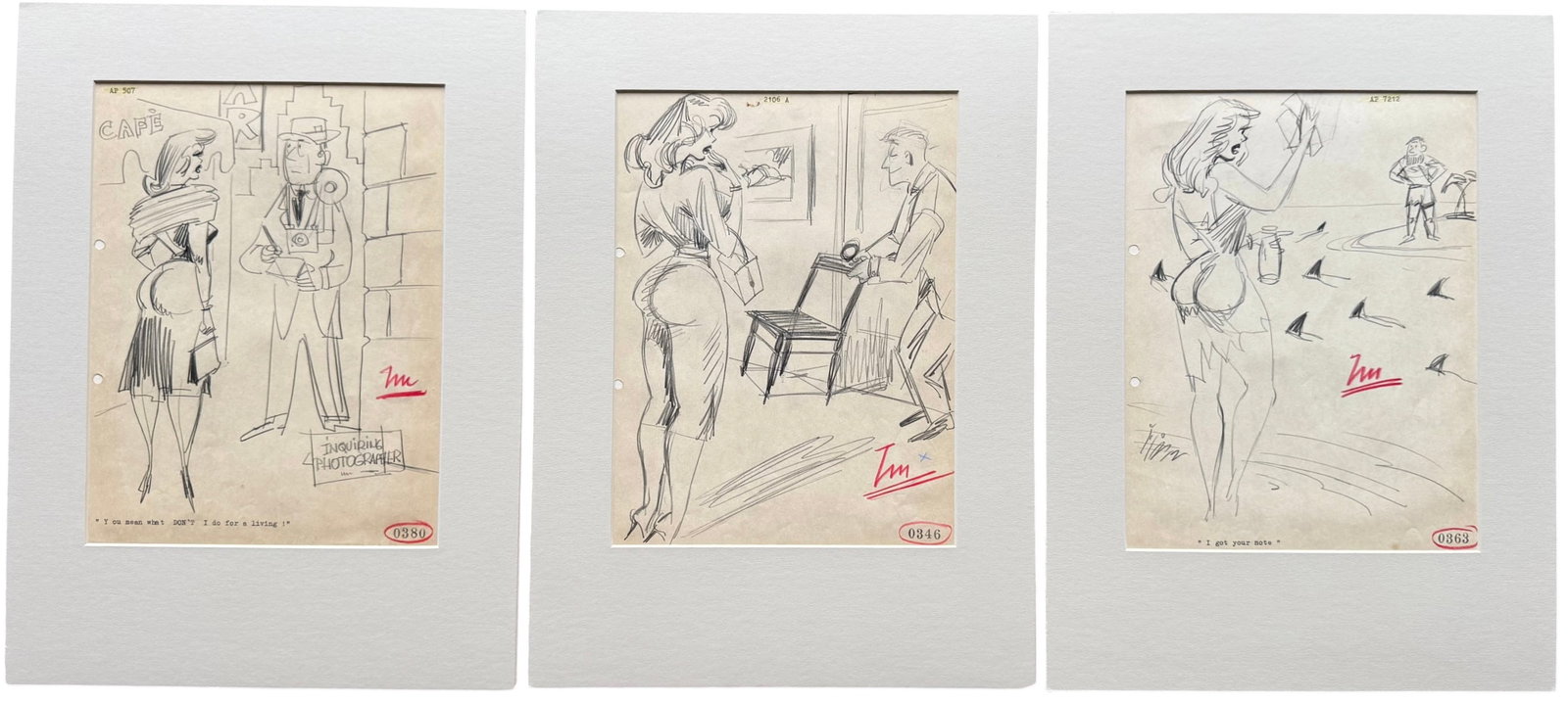(3) Original Production Sketches For A Mid-century "Gentleman's Magazine" Cartoon (1 of 4)
