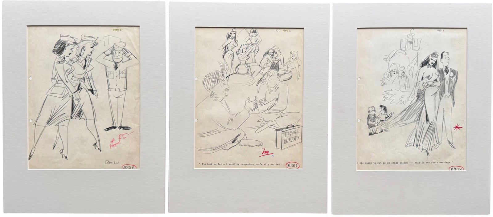 (3) Original Production Sketches For A Mid-century "Gentleman's Magazine" Cartoon (1 of 4)