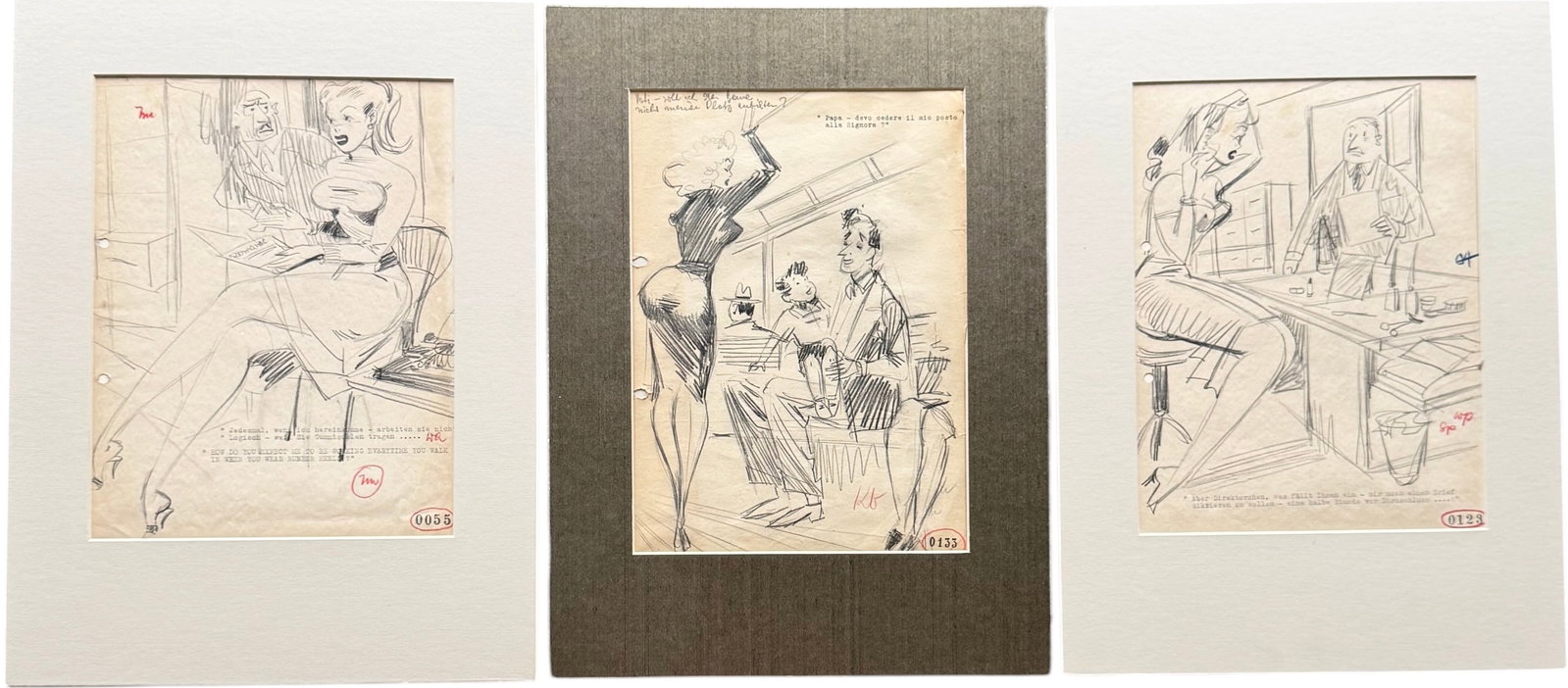 (3) Original Production Sketches For A Mid-century "Gentleman's Magazine" Cartoon (1 of 5)