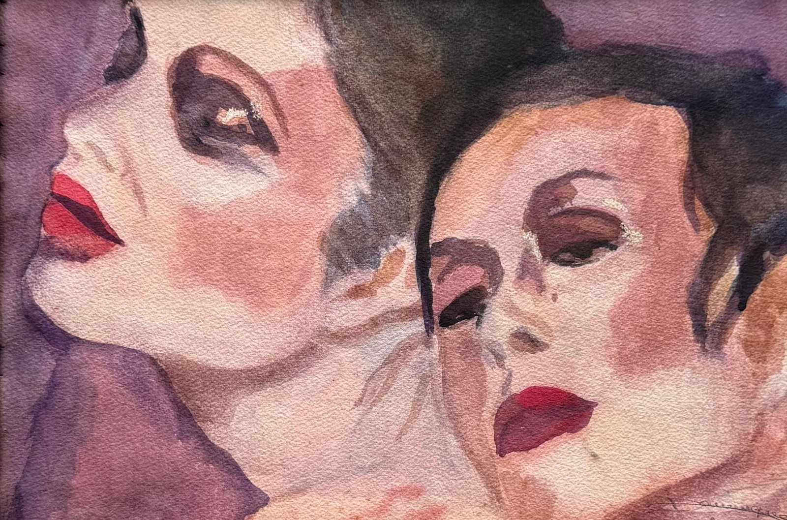 Mid-Century Expressionist Watercolor Painting - Dual Drag Portrait, Signed: Watercolor on paper 15 x 11 1/2 in. Domestic Flat Shipping Price: $35