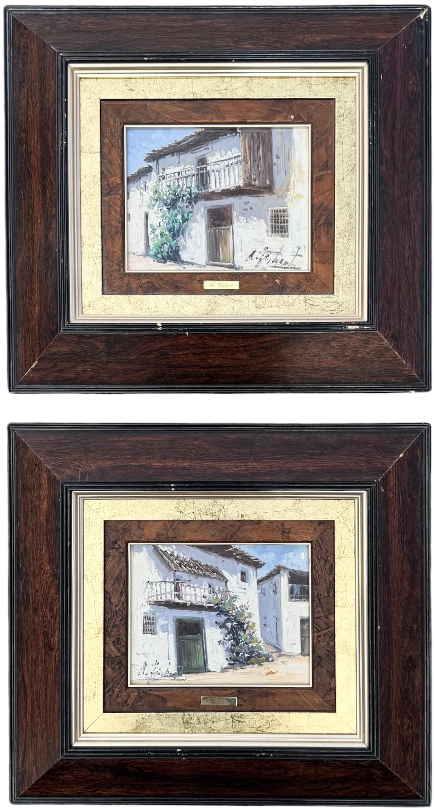 Pair Of Impressionist Sunlit Spanish Street Scene Signed Oil Paintings (1 of 4)