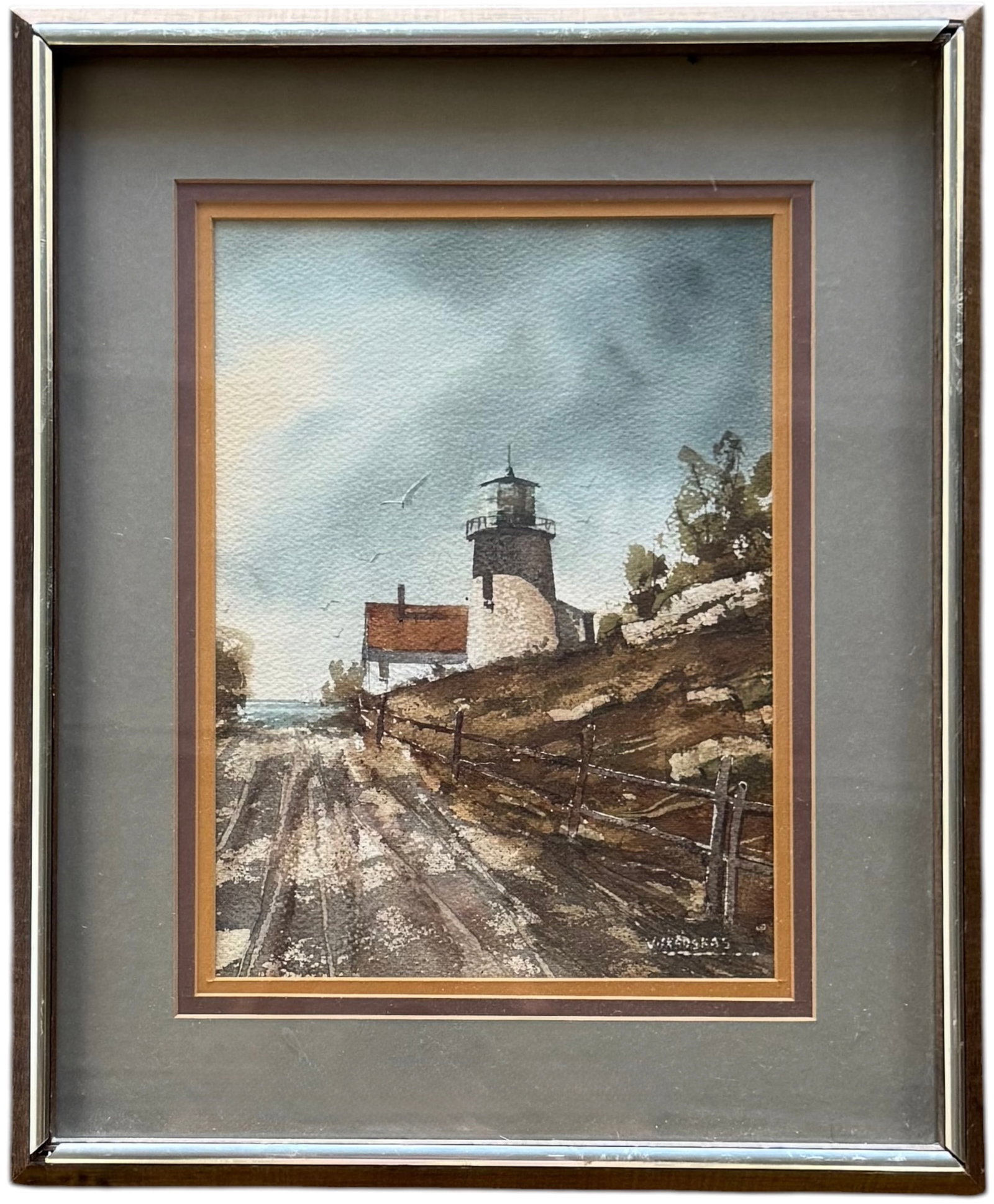 ROLANDAS VILKAUSKAS (b. 1963, American) Lighthouse: Watercolor on paper 11 1/4 x 8 in, 17 x 14 in (framed). Domestic Flat Shipping Price: $55
