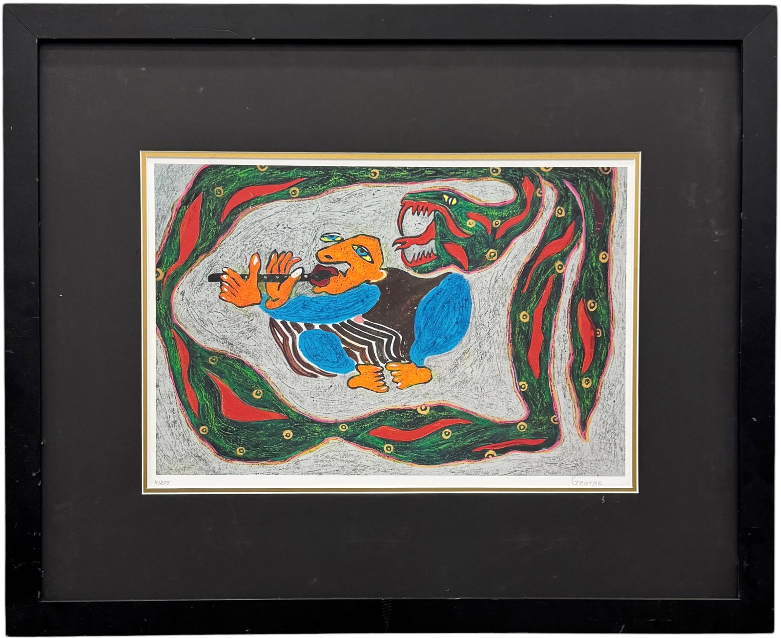 George Pocheptsov, "Snake Charmer" Limited Edition Signed Print: Ukrainian American artist. 21 1/4 x 14 in (image), 34 3/4 x 28 1/4 in (framed). Domestic Flat Shipping Price: $90