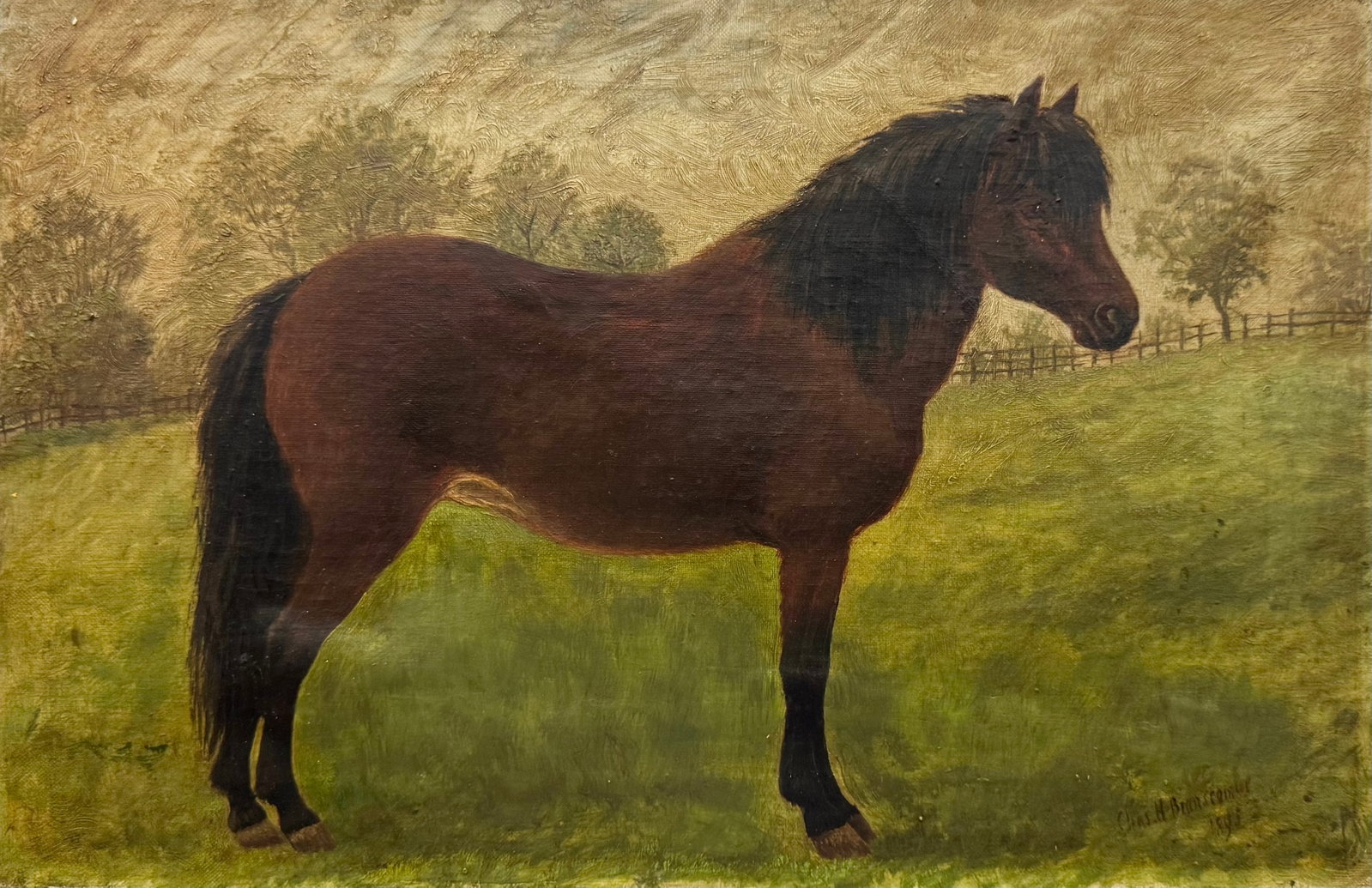 CHARLES HENRY BRANSCOMBE (fl.1887 - 1899, UK) Horse: Oil painting on canvas 18 x 12 in. Domestic Flat Shipping Price: $55