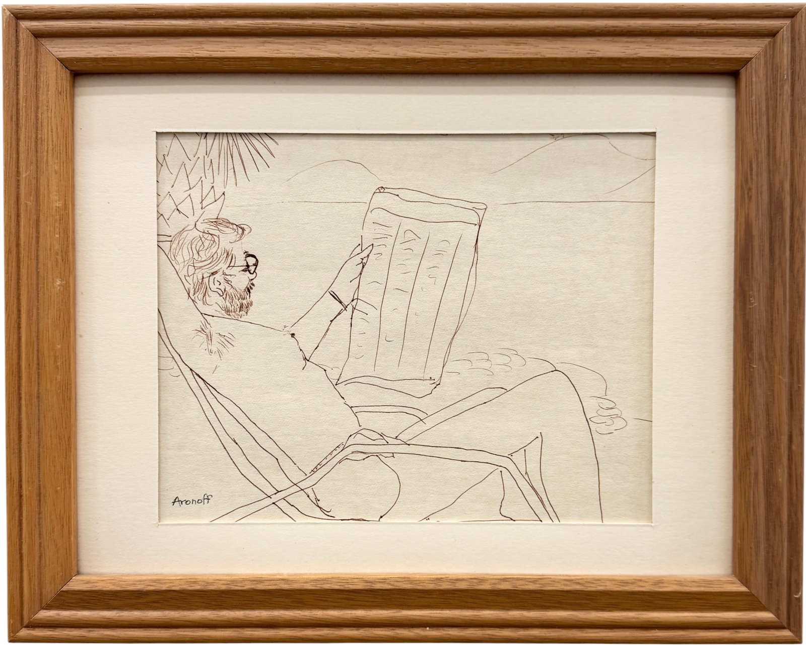 MERVYN ARONOFF (20th c, American) Man Reading a Newspaper, Ink Line Drawing (1 of 3)