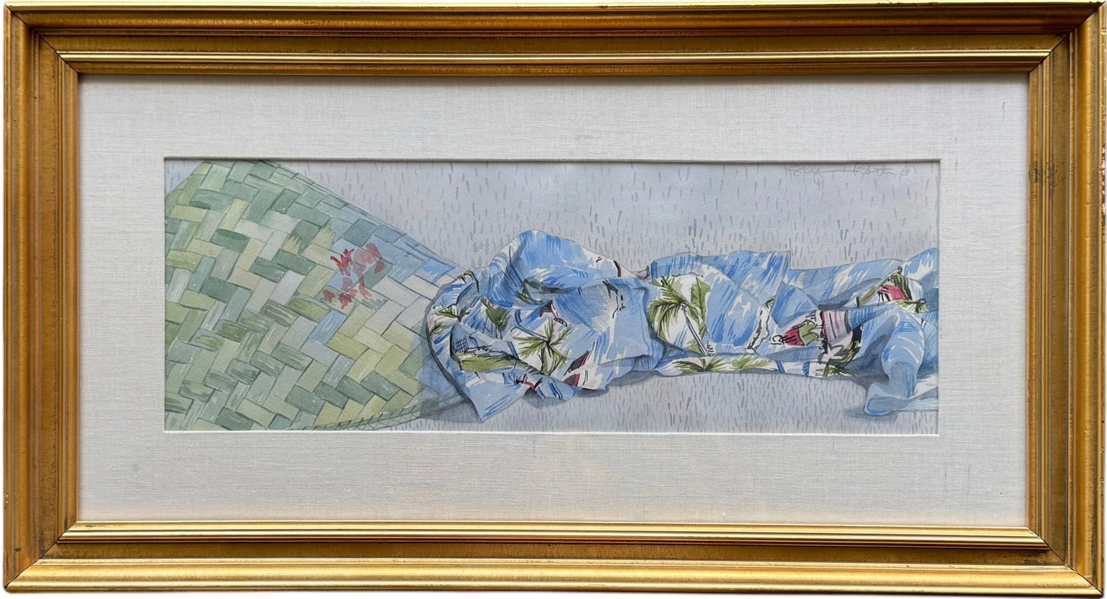 Nicely Framed Vintage American Hawaiian Themed Watercolor Signed Roth 1981: Watercolor on paper 21 1/2 x 7 1/2 in, 30 1/2 x 16 1/2 in (framed). Domestic Flat Shipping Price: $70