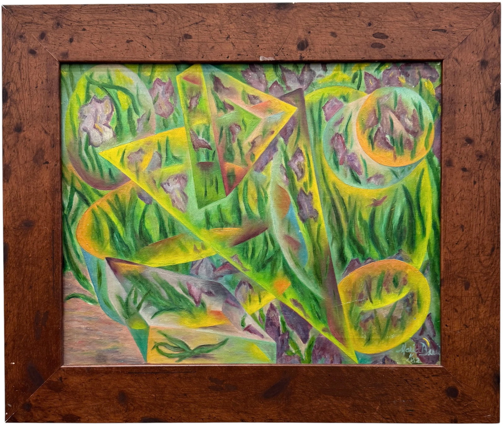 American Modernist Iris Study with Cubist Elements Signed & Dated 1982