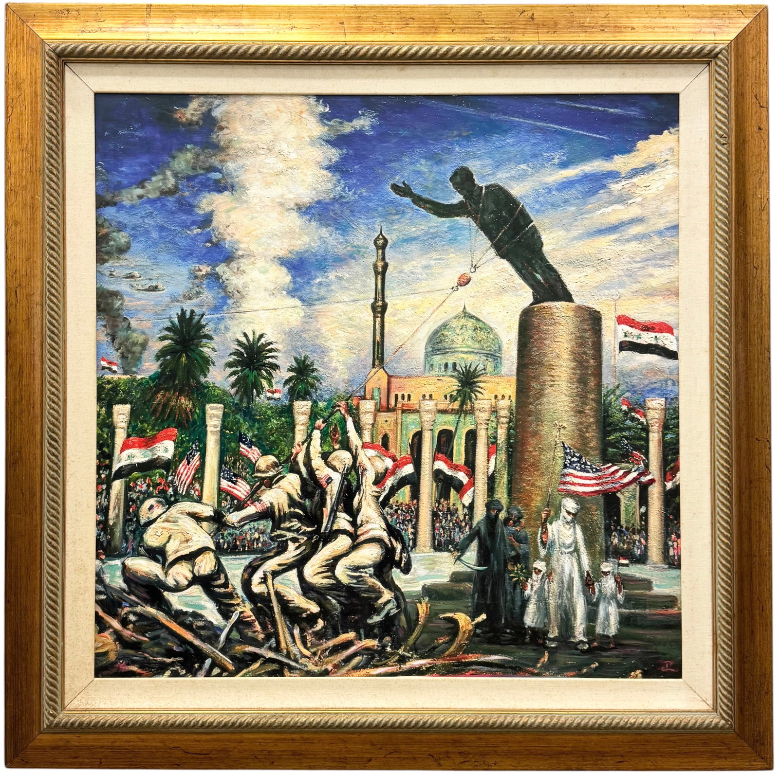 Fall Of Sadam, Baghdad "A Salute To The Troops" Signed Giclee On Canvas: 36 x 36 in, 46 3/4 x 46 3/4 in (framed)