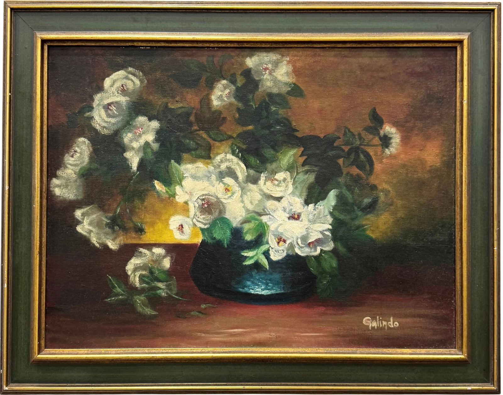 Mid-Century Impressionist White Flowers Oil on Canvas, Signed Galindo (1 of 3)