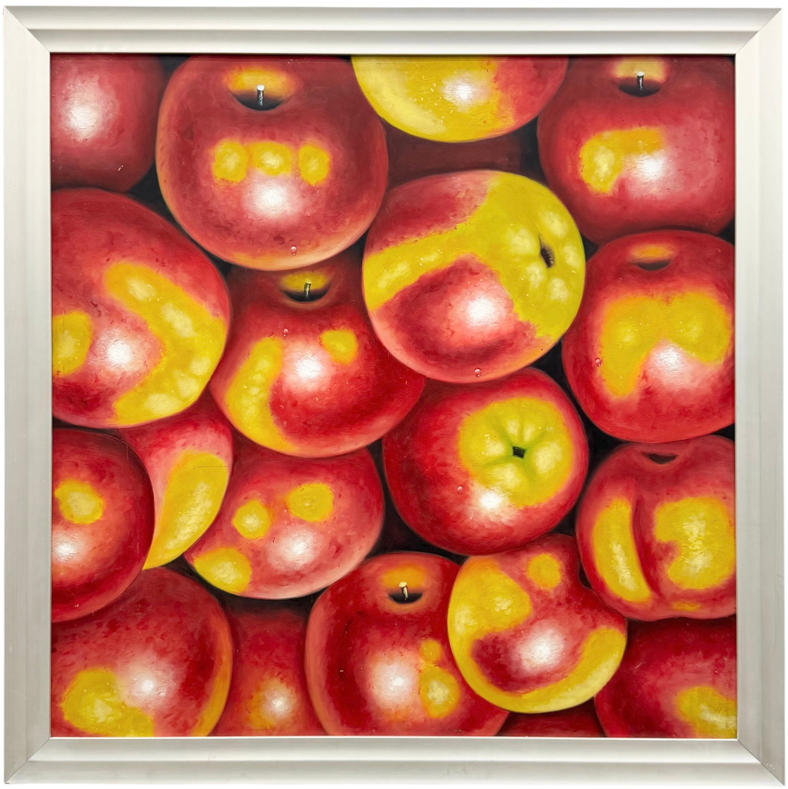 Contemporary Painting, Composition with Red and Yellow Apples: Oil painting on canvas 44 x 44 in (framed). Domestic Flat Shipping Price: $320