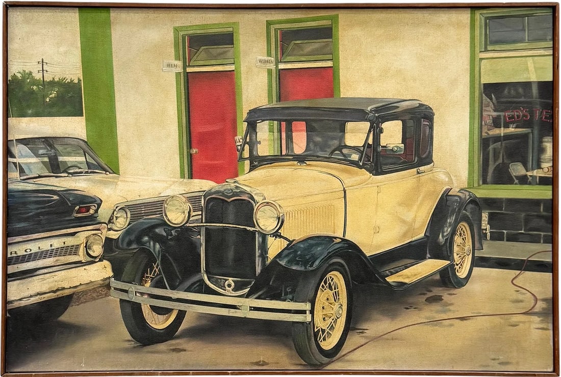 Vintage American Classic Car, 1930 FORD MODEL A COUPE Painting: Oil painting on canvas 36 x 24 in. Domestic Flat Shipping Price: $80