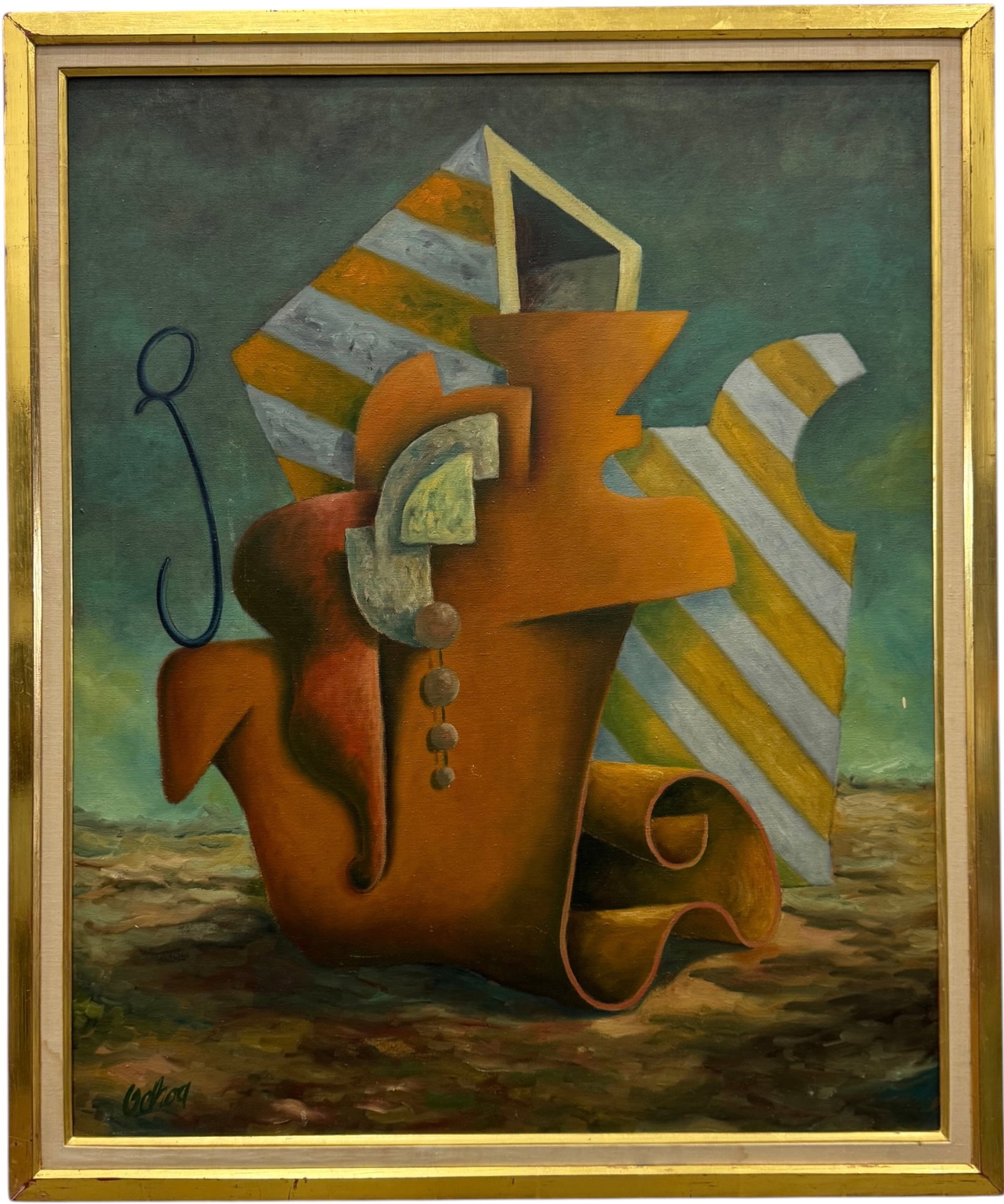 OSCAR OCHOA Mid-20th Century Latin American Cubist Abstract: Oil painting on canvas 34 x 28 in, 37 x 31 in (framed). Domestic Flat Shipping Price: $90