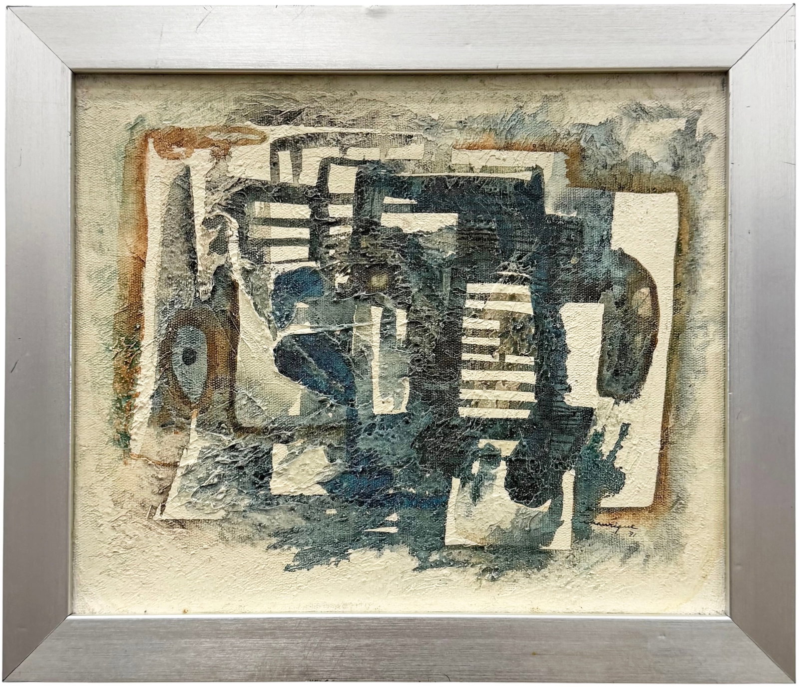 DANIEL MANRIQUE ARIAS (1939-2010, Mexican) Abstract, 1971: Oil painting on canvas 12 x 10 in, 14 x 12 in (framed). Domestic Flat Shipping Price: $45