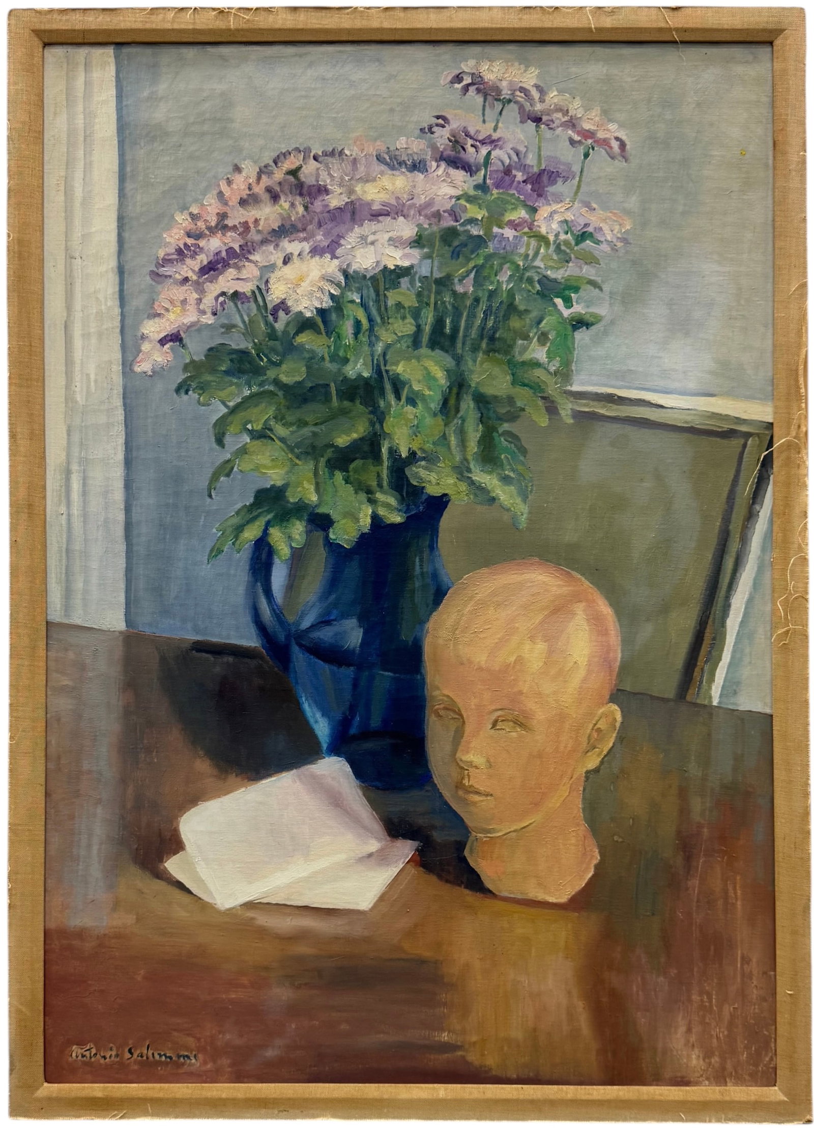 ANTONIO SALEMME (1892-1995 Italian American) Still Life, Eatson, PA Artist: Oil painting on canvas 34 x 24 in. Domestic Flat Shipping Price: $80