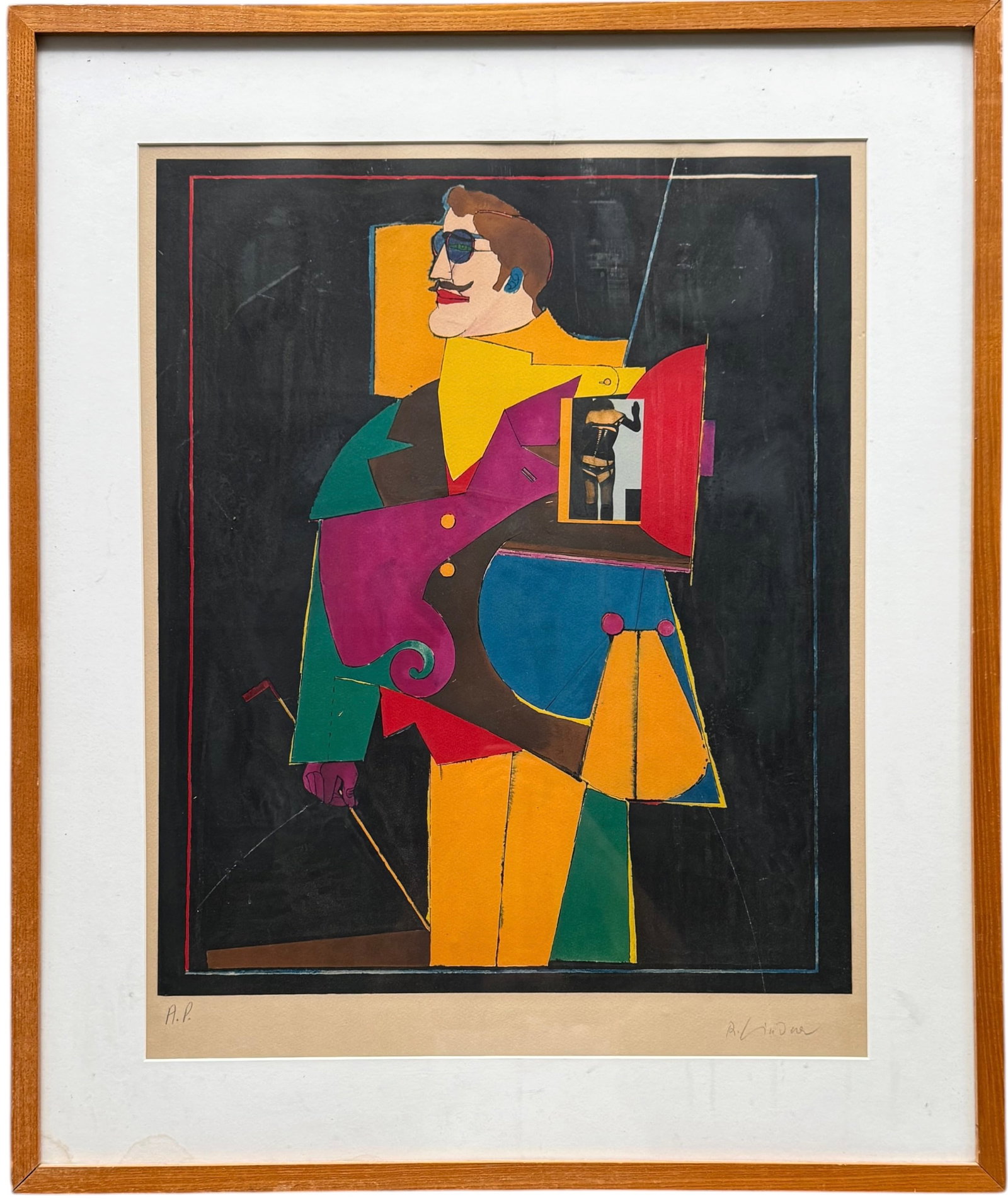 Richard Lindner (1901–1978, American) " The Heart", Artist Proof Lithograph: 23 1/2 x 19 3/4 in (image), 33 3/4 x 28 1/4 in (framed). Domestic Flat Shipping Price: $110