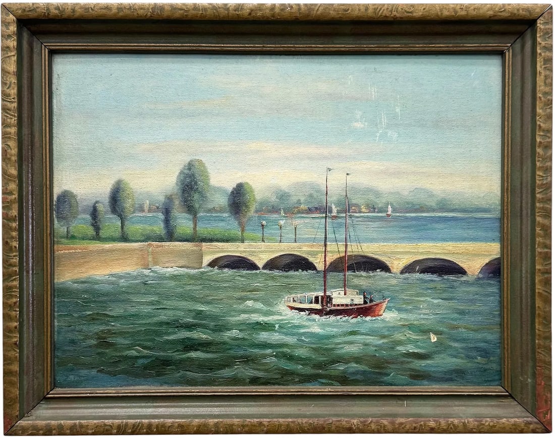 20th Century French School Impressionist River Landscape Signed Oil On Board (1 of 4)