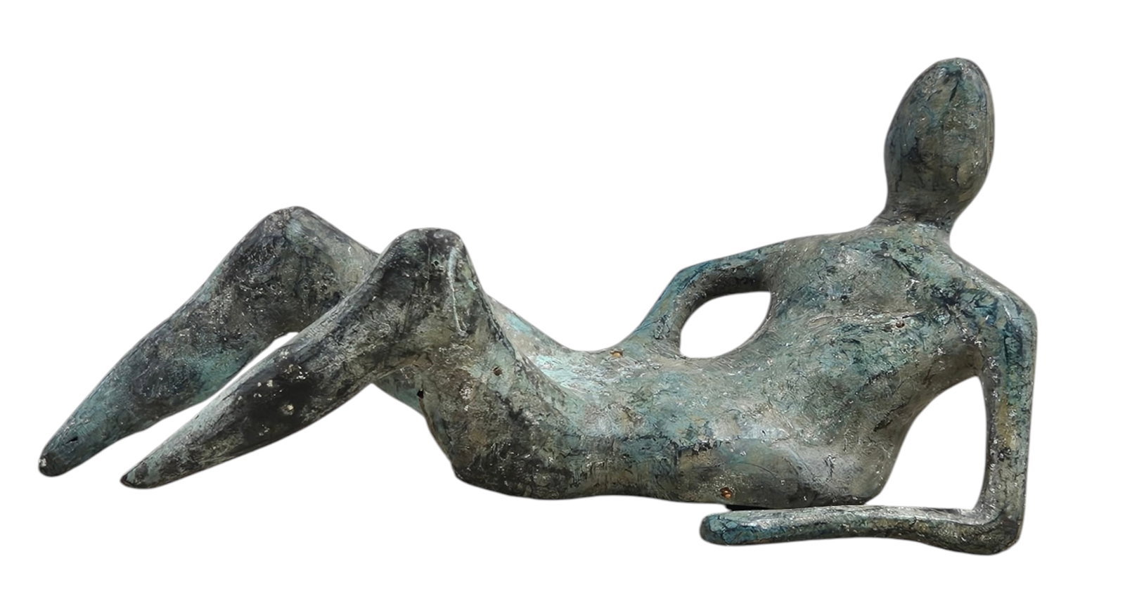 Modernist Reclining Bronze Figure - Style Of Henry Moore: Looks just like his work, unsigned. 8 1/2 x 3 1/2 in. Domestic Flat Shipping Price: $55