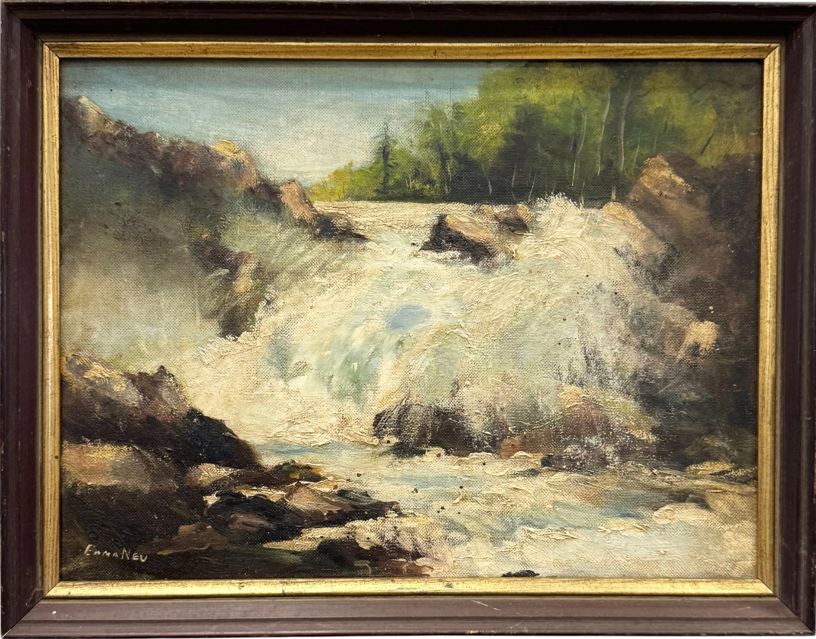 Early 20th Century American Impressionist , Churning Waterfall, Signed Oil On Board (1 of 3)