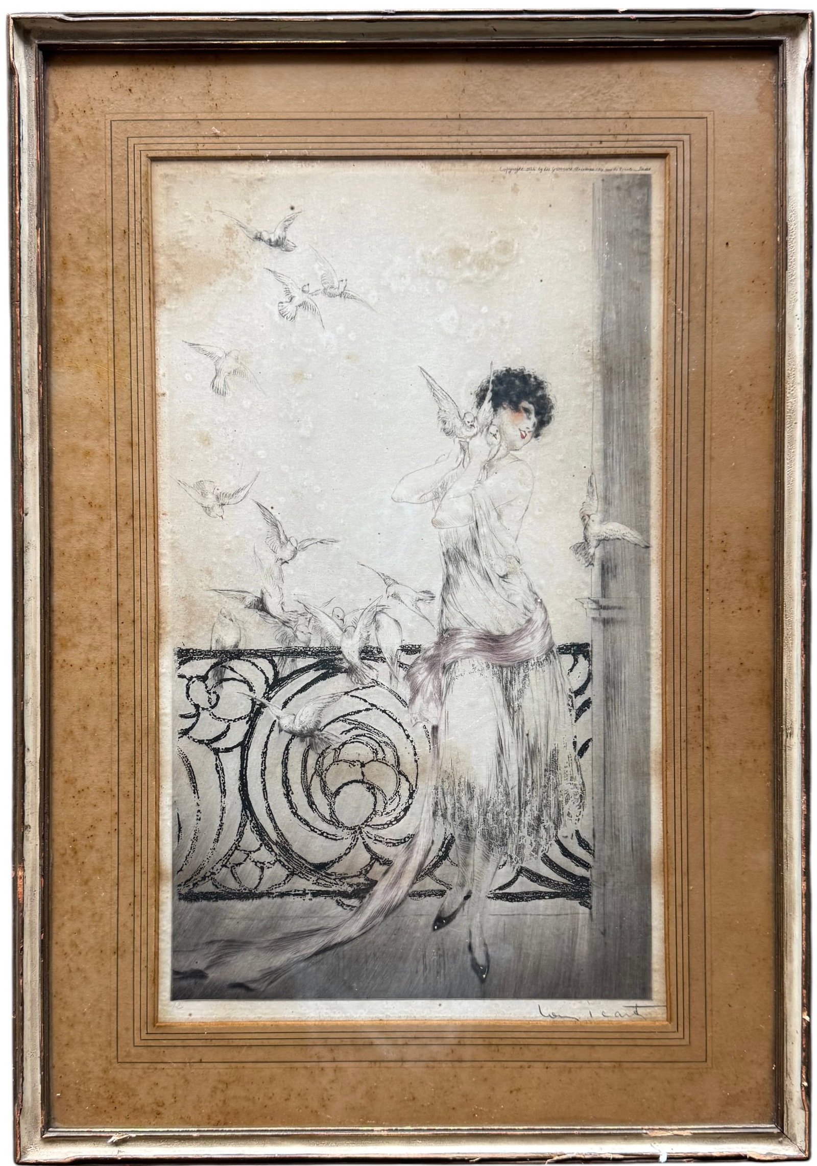 Louis Icart (1888–1950, French) Birds of July, 1926: Pencil signed etching 18 1/2 x 10 7/8 in, 25 1/2 x 18 in (framed).