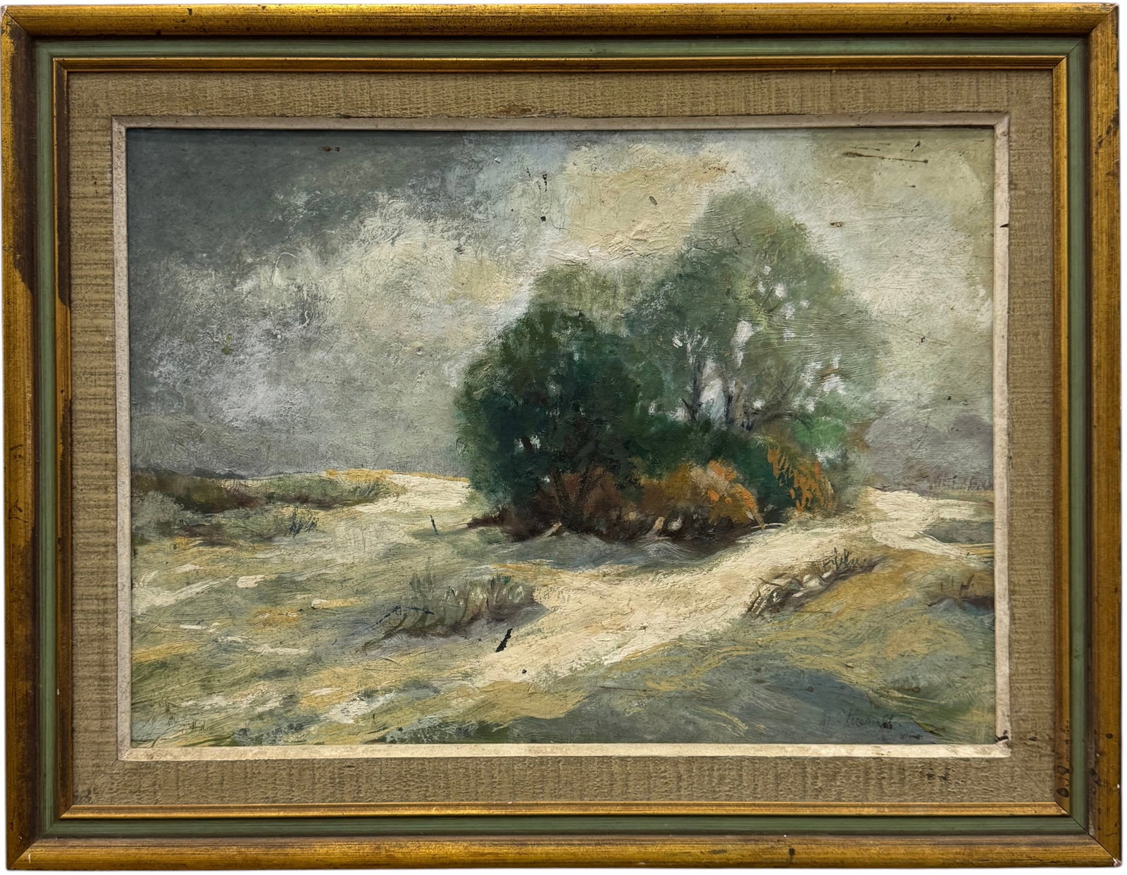 American Impressionist Landscape Oil Painting with Path and Cloudy Sky, Signed (1 of 4)