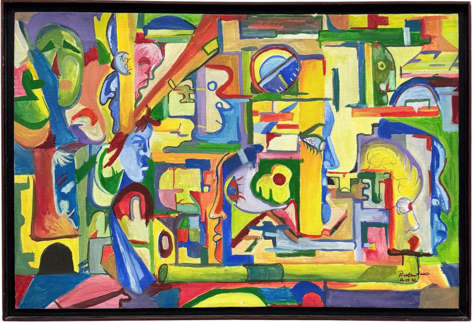 Modern Abstract Cubist Composition with Hidden Faces, Signed and Dated (1 of 3)