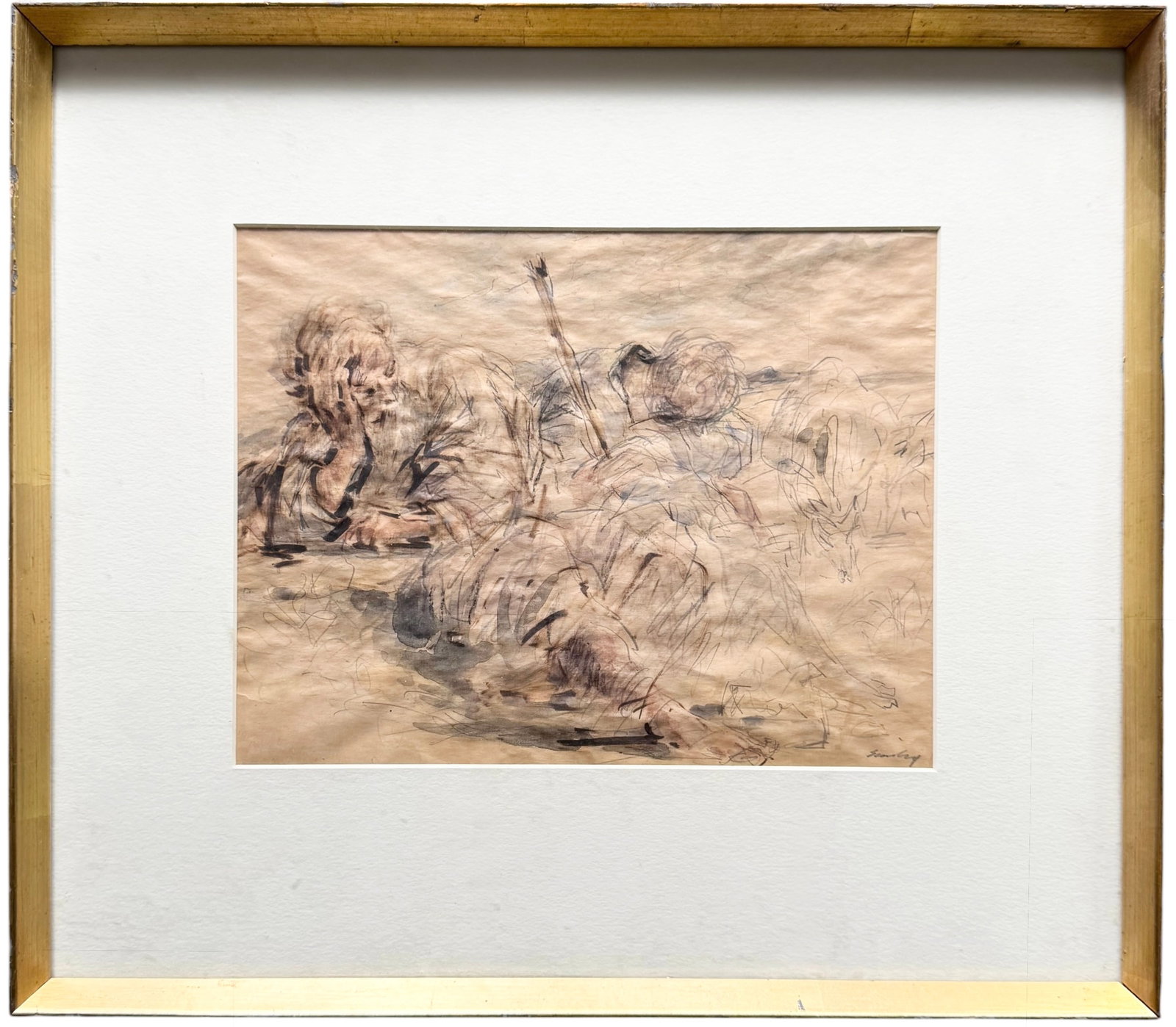 Mid- 20th c Expressionist Figural Composition, Ink, Wash - Signed