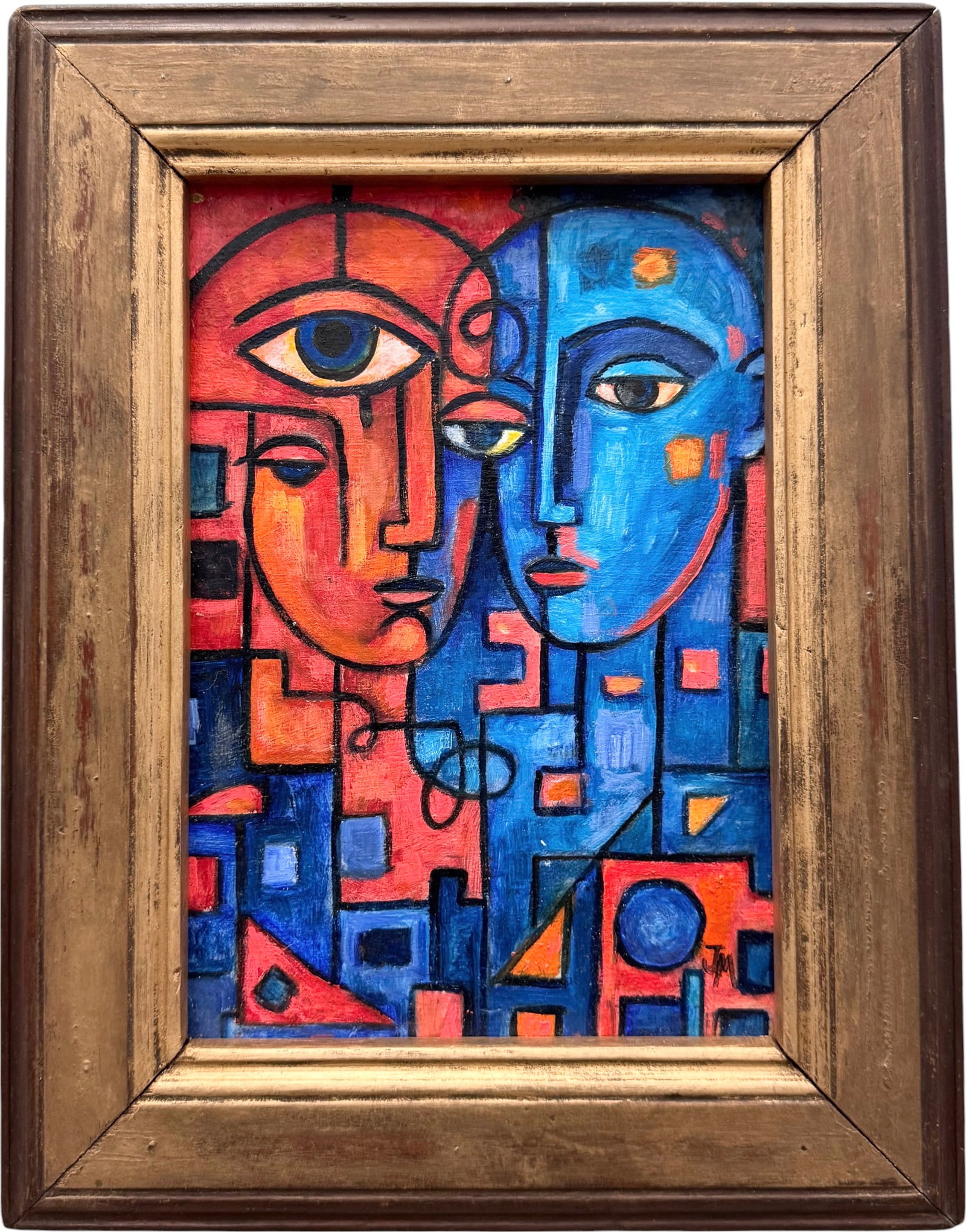 Contemporary Modern Picasso-Style Interlocking Faces – Vibrant Red & Blue Abstract (1 of 3)