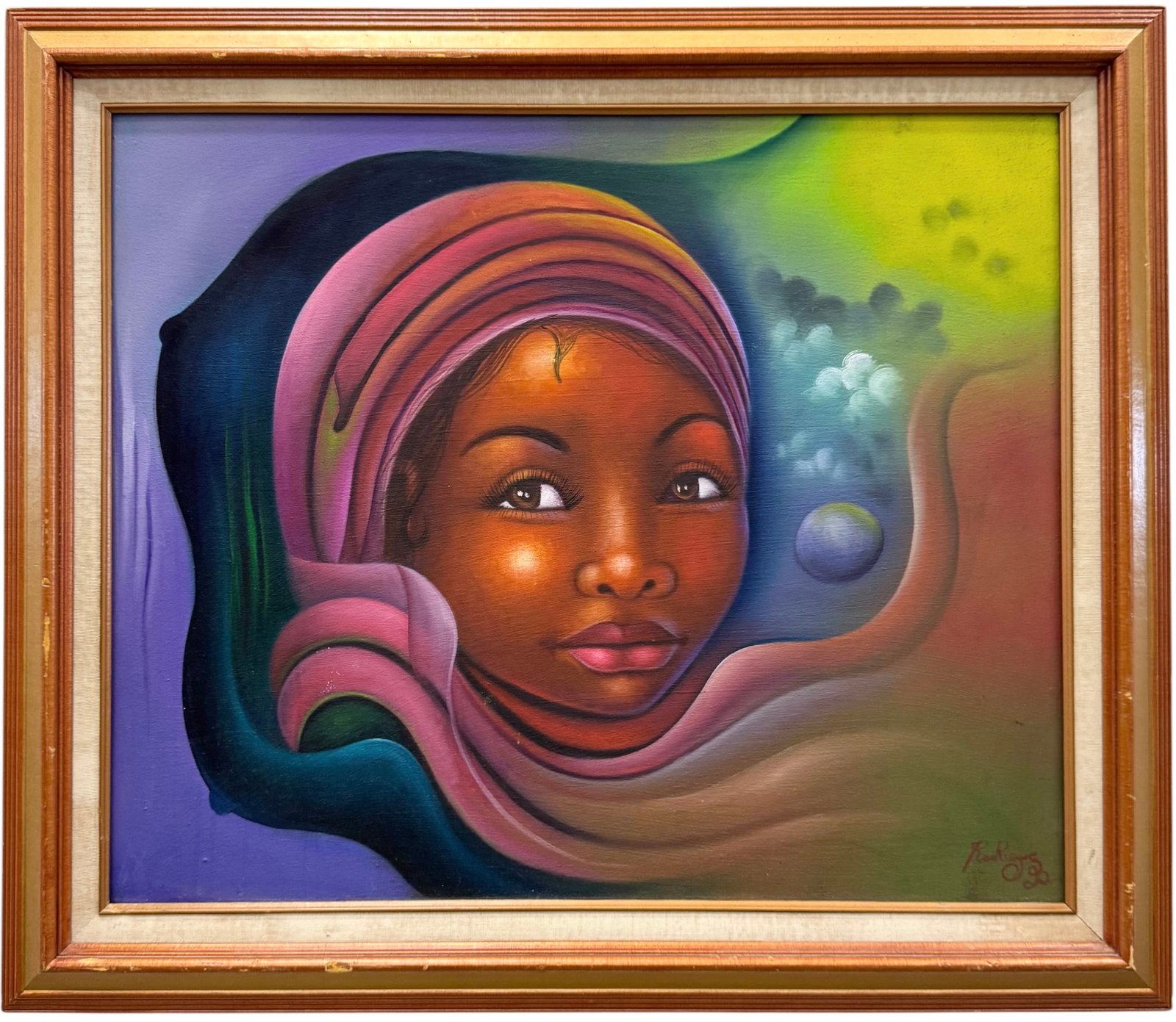 J. Rodriguez (Haitian, late 20th century) Abstract Portrait: Oil painting on canvas 24 x 20 in. Domestic Flat Shipping Price: $65