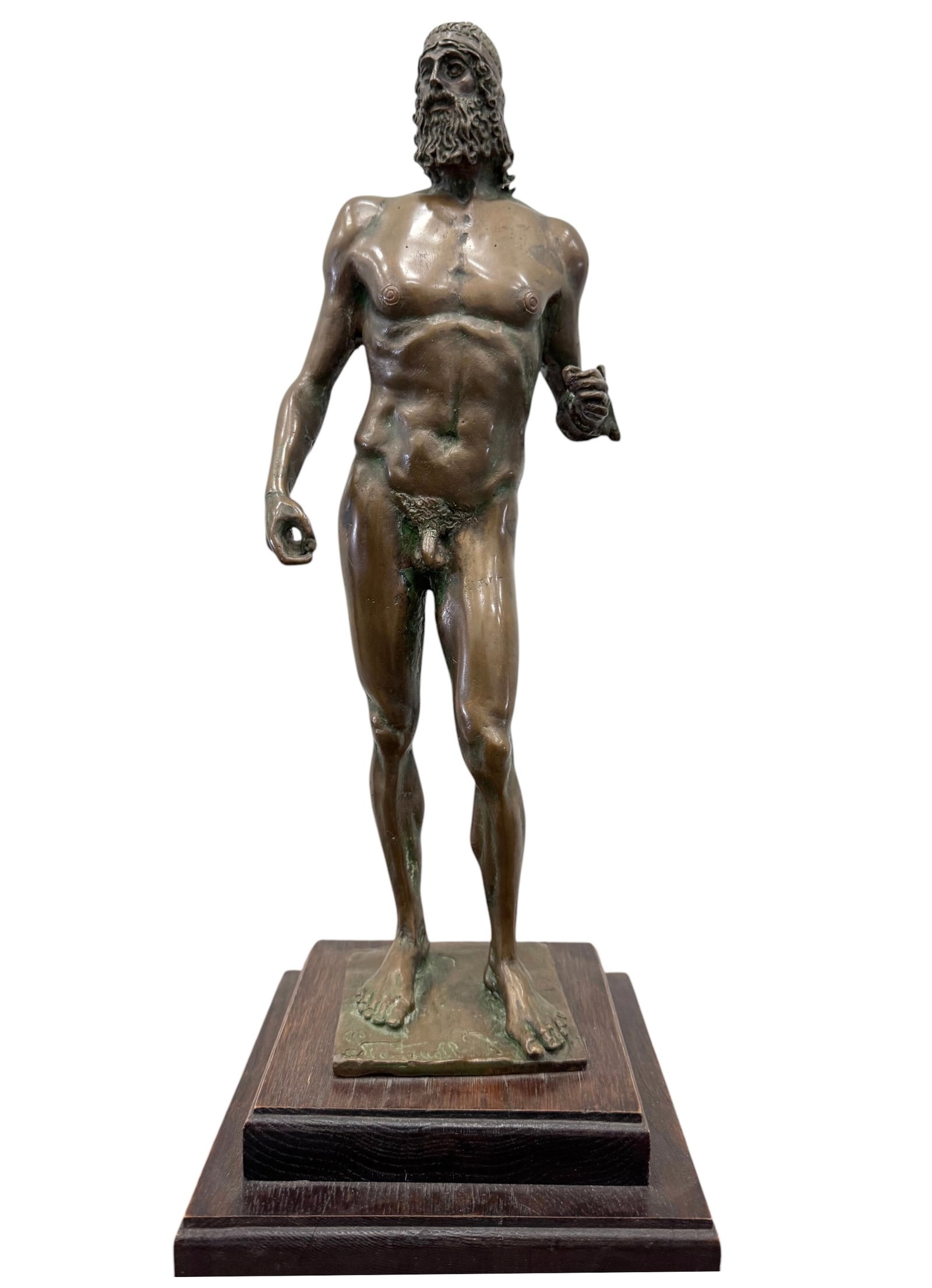 Vintage Ancient Greek Riace Male Nude Warrior Signed Bronze Sculpture (1 of 5)