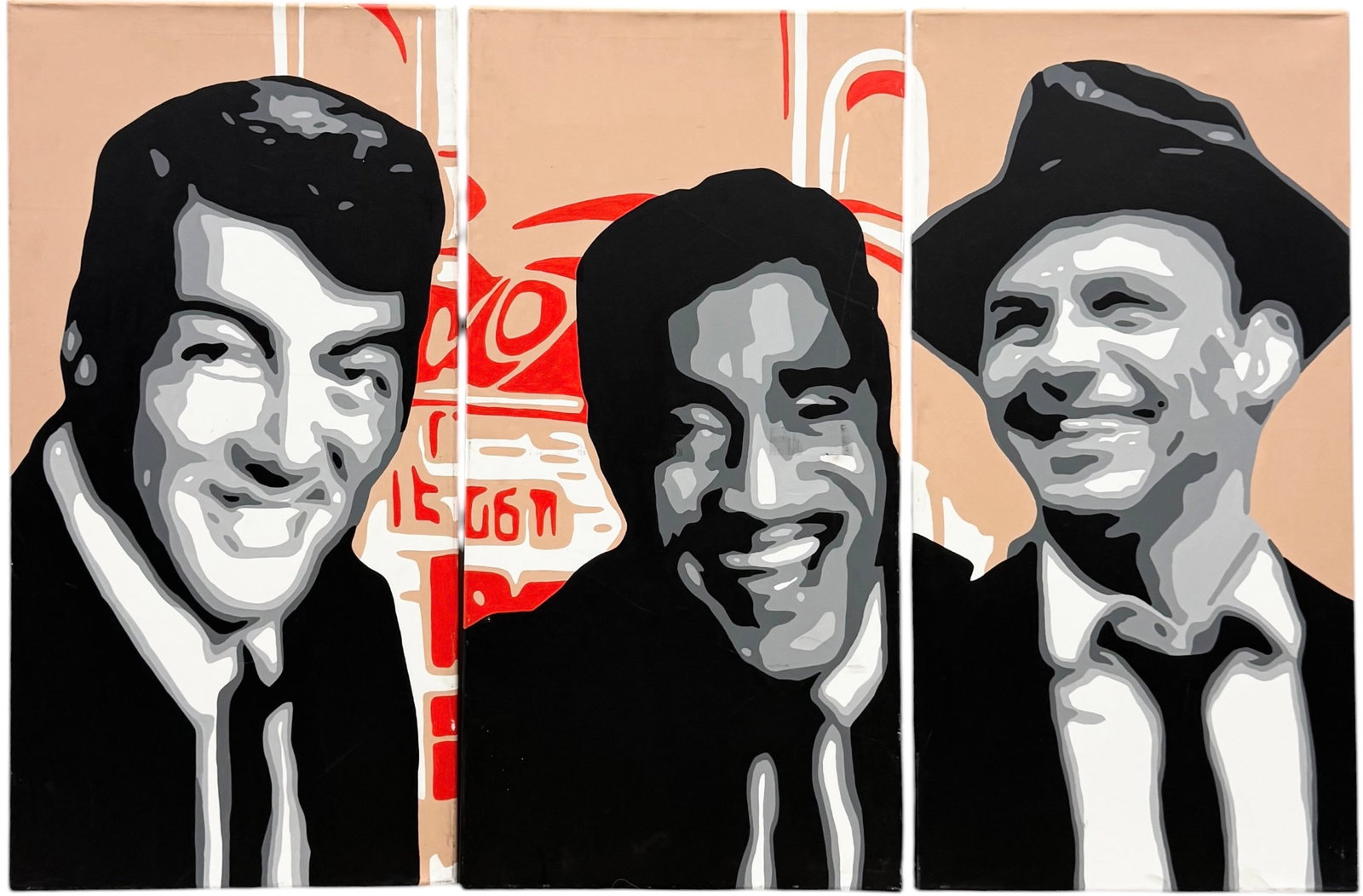 "The Rat Pack" Contemporary Triptch Paintings Oil On Canvas: Oil painting on canvas 39 1/2 x 19 1/2 in (each). Domestic Flat Shipping Price: $120