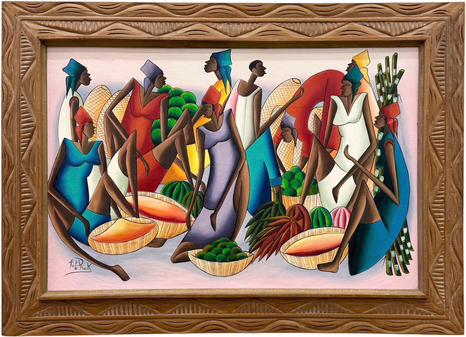 FRITZ ROCK (20th c, Haitain) Large Painting In Haitian Wood Frame (1 of 3)