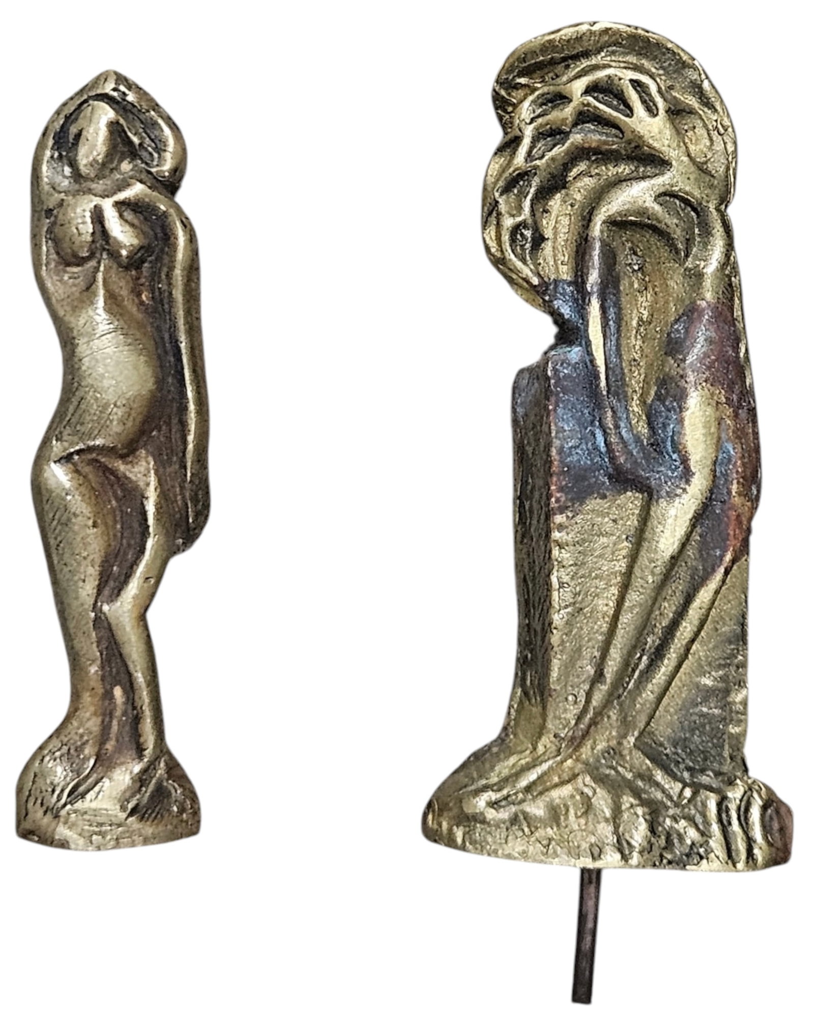 Harold Ambellan (1912-2006, Buffalo) Modernist Gilt Bronze Figural Sculptures, Pair: Size 2 3/4 in, 3 in. Domestic Flat Shipping Price: $45