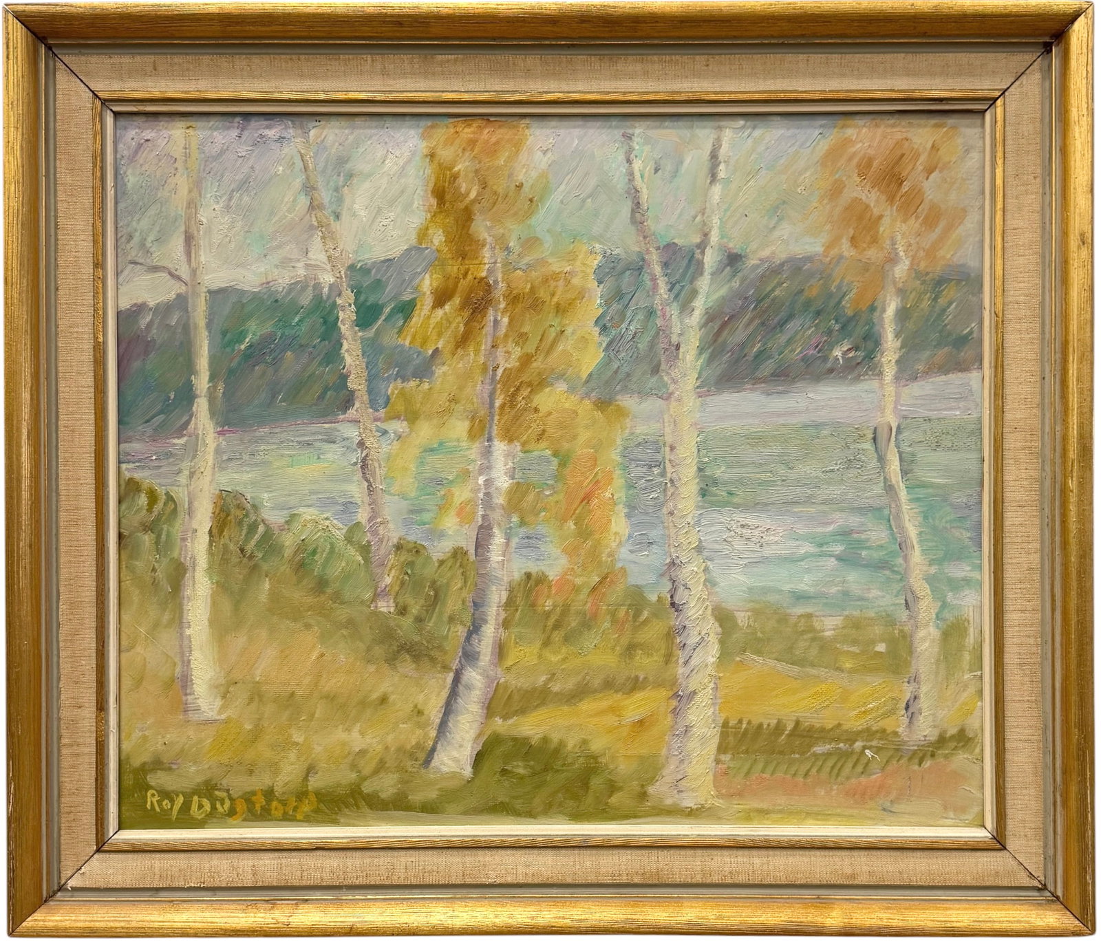 Roy Johan Torolf Dugtorp (1914-1988, Norway) Landscape: Oil painting on masonite 18 x 15 in, 21 1/2 x 18 1/2 in (framed). Domestic Flat Shipping Price: $55