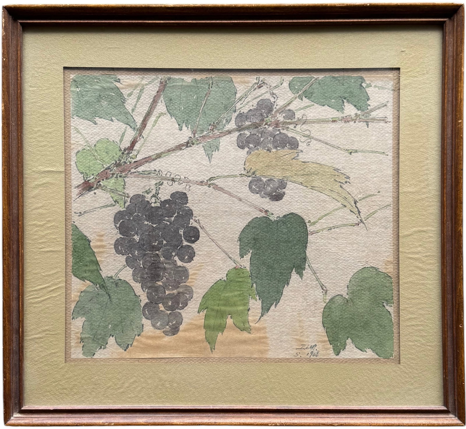 Arts & Crafts Mixed Media Study of Grapes, 1908, Museum-Grade A.P.F. NY Frame (1 of 5)