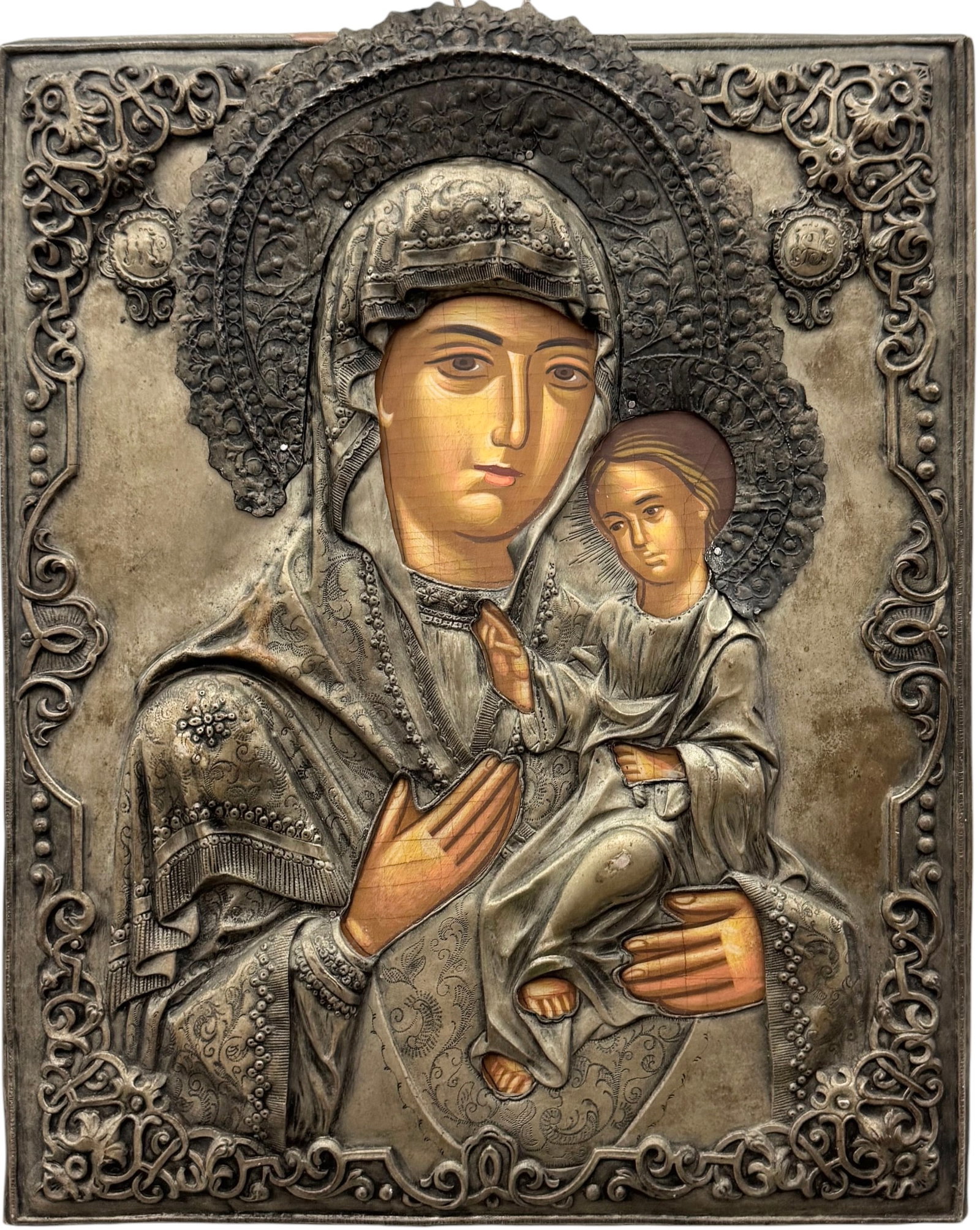 19th C. Russian Silver Icon of Iveron Mother of God (Panagia Portaitissa) with 84 Zolotnik Oklad/Riz (1 of 5)