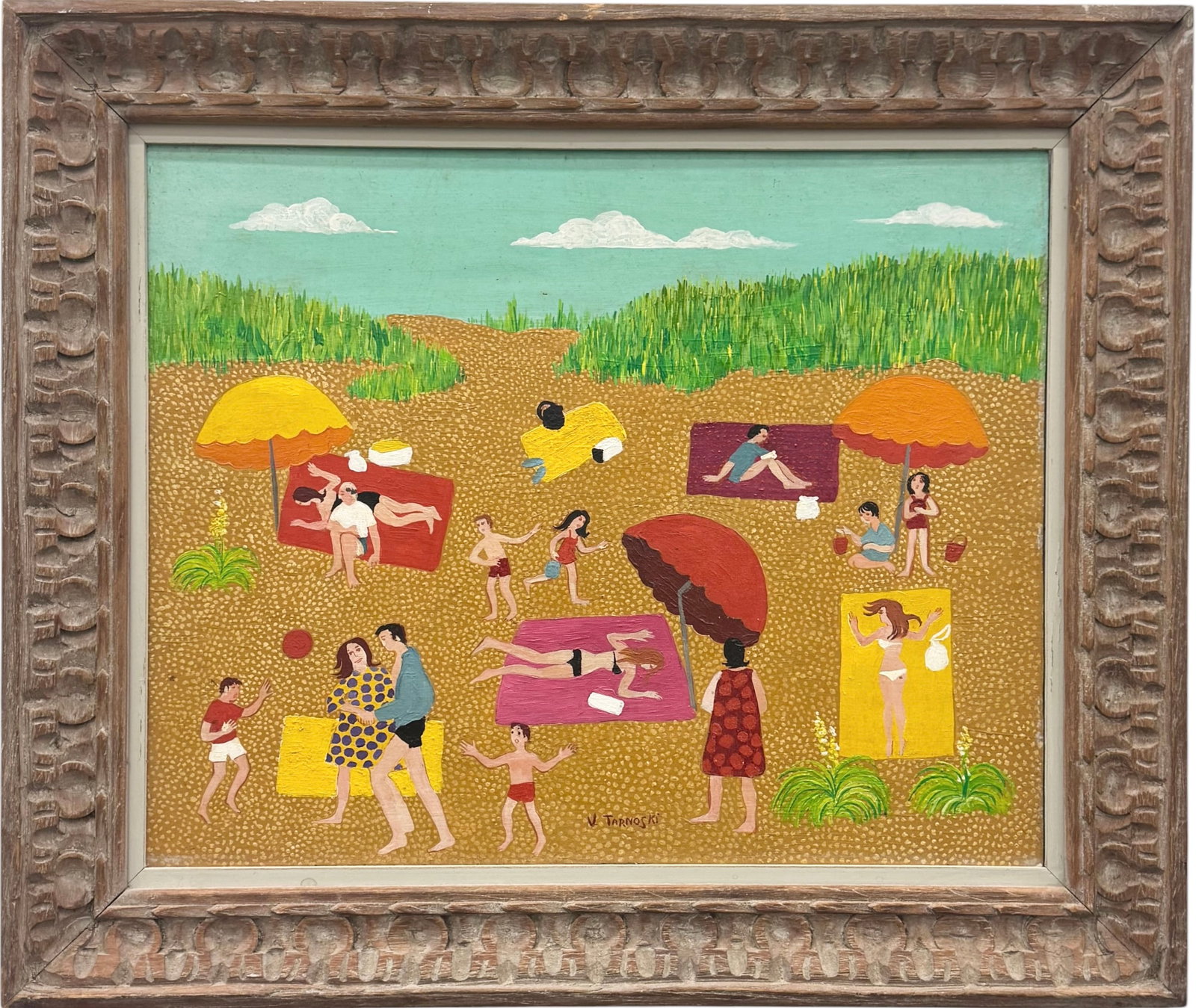 V. Tarnoski, 20th Century Naive Beach Scene Oil Painting (1 of 4)