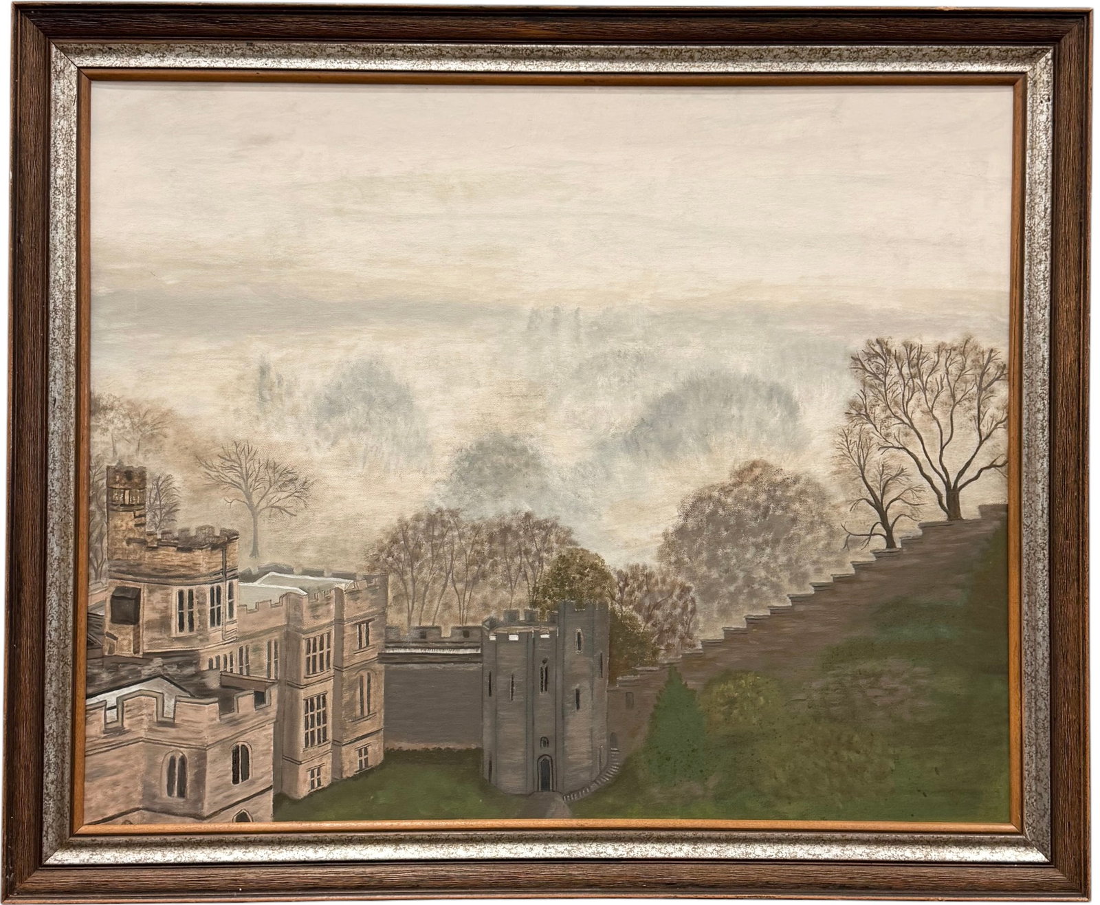 20th Century Painting ,English Landscape Of Haddon Hall, Derbyshire: Oil painting on canvas 30 x 24 in, 34 x 28 in (framed). Domestic Flat Shipping Price: $90