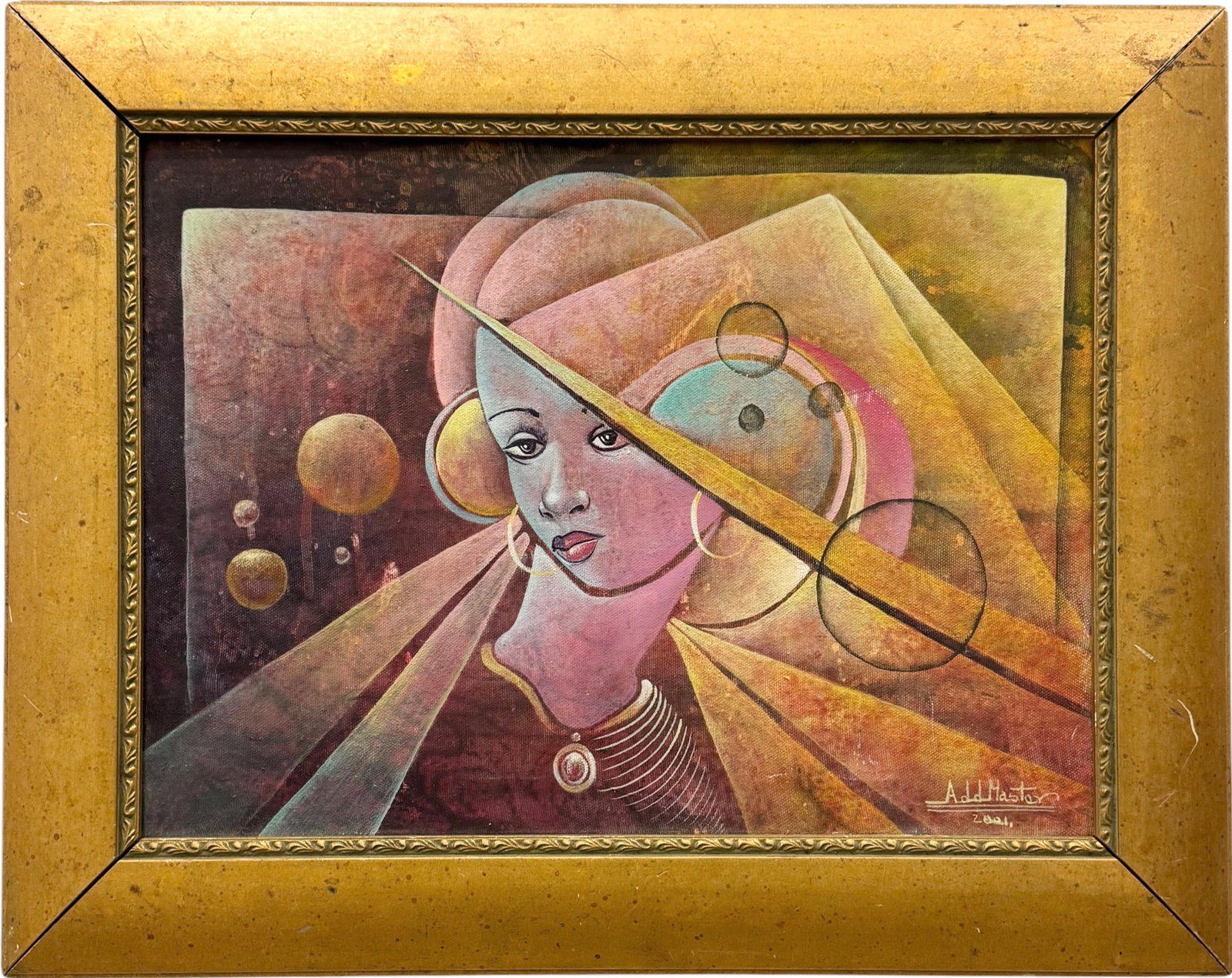 CAMILLE MARIUS ADDMASTER (20th c, Haitian) Portrait: Oil painting on canvas 20 1/2 x 16 1/2 in (framed).