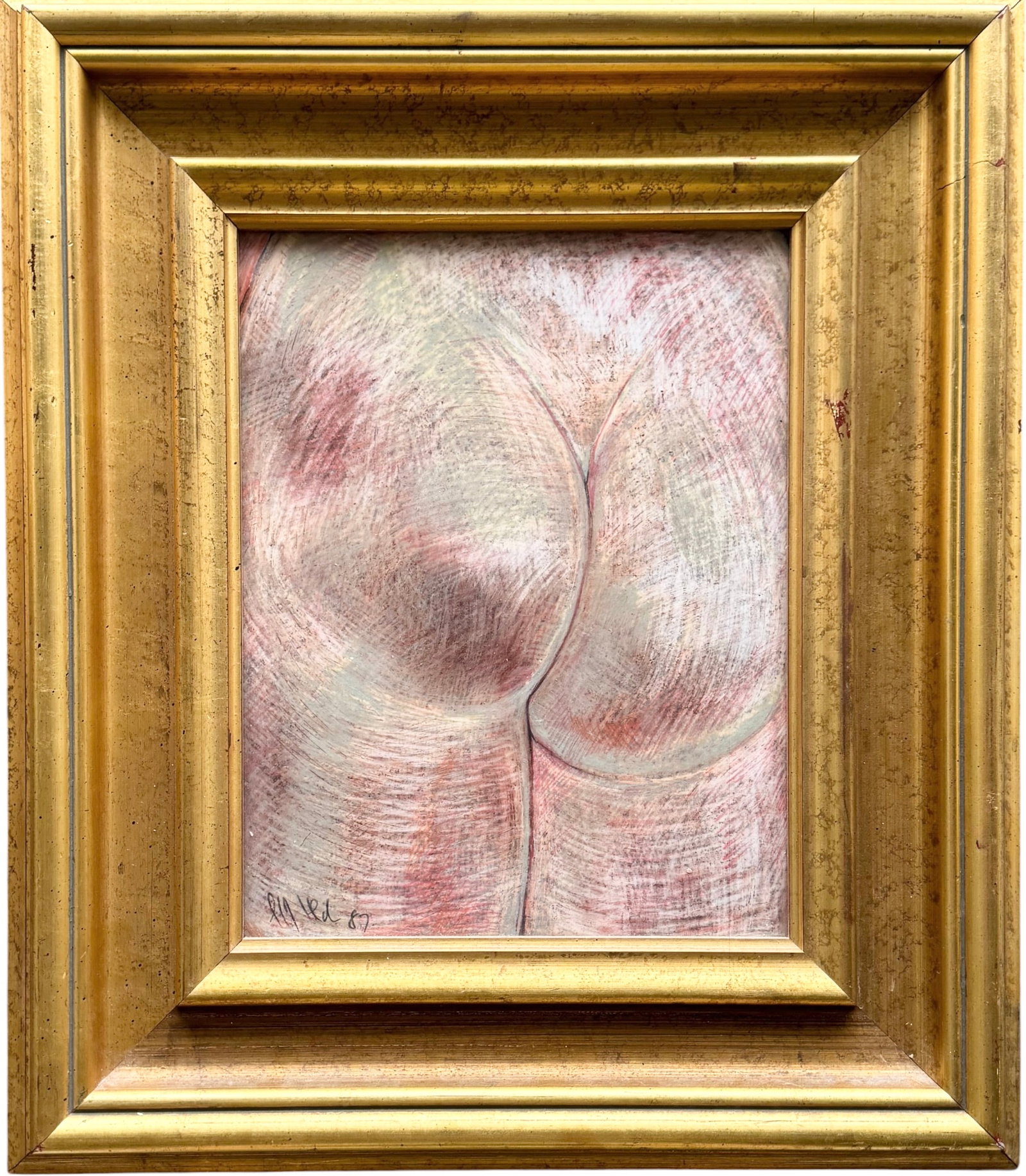 Modernist 1980's Figurative Nude Pastel Study Illegibly Signed (1 of 3)
