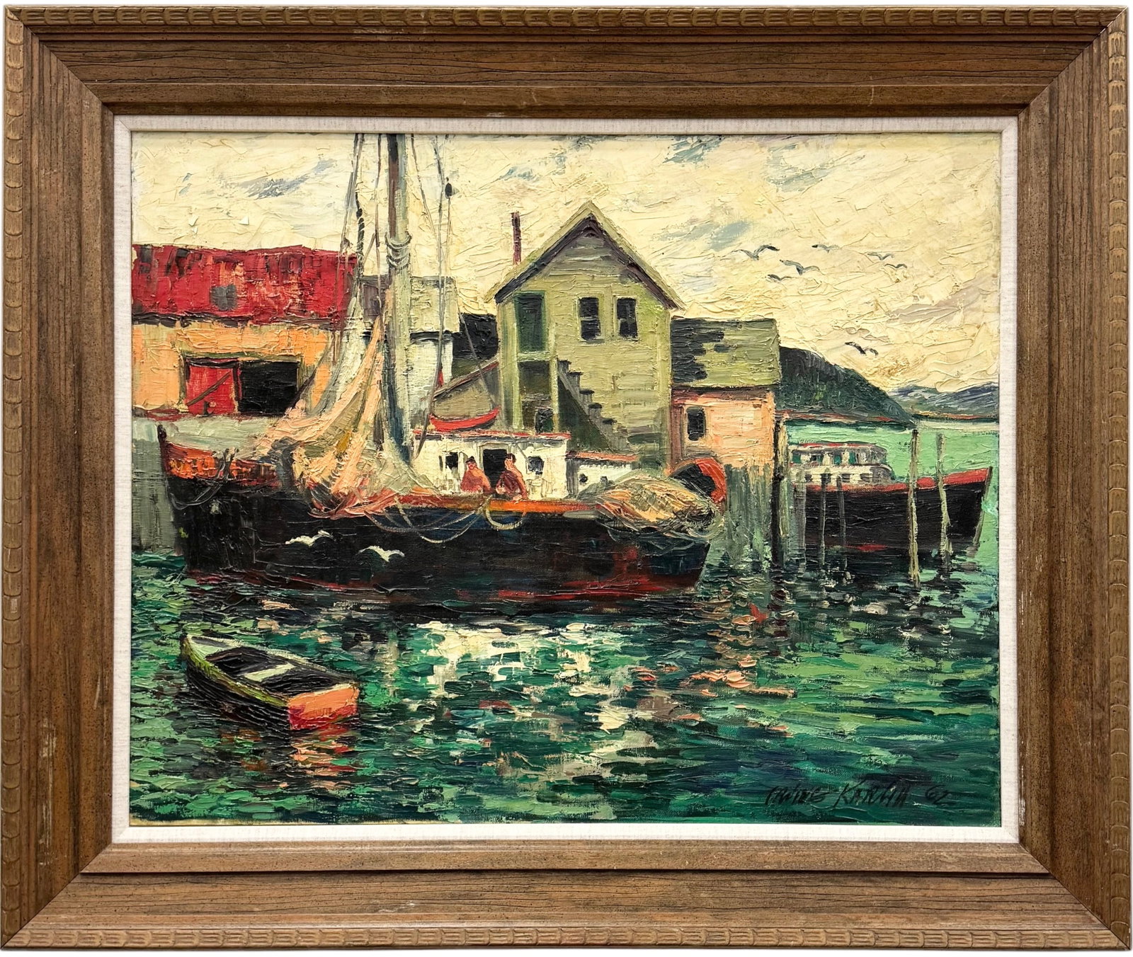 IRVING KARLIN.(1908-1995, American) New England Fishing Harbor (1 of 5)