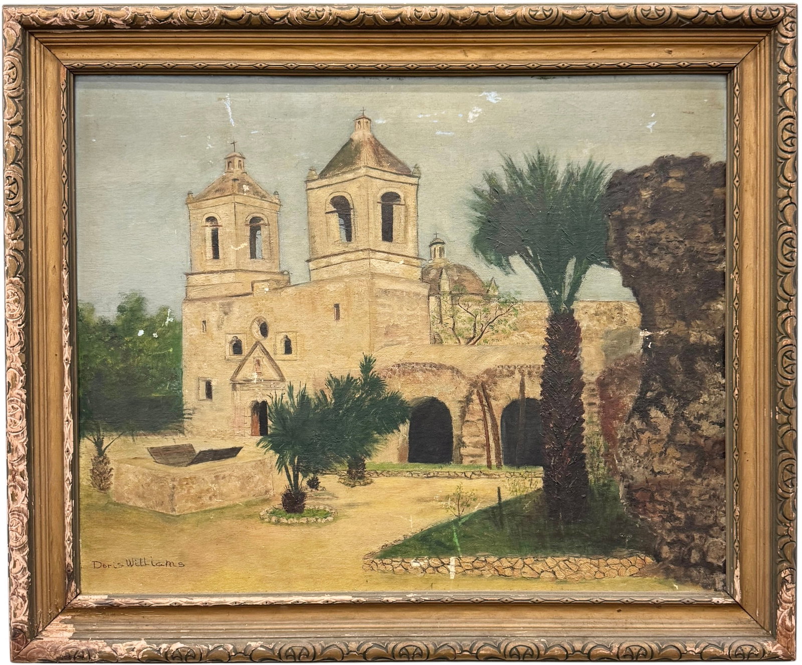 Ealry 20th Century Oil Painting Of Mission Concepcion, San Antonio, Texas: Oil painting on board 20 x 16 in, 23 1/2 x 19 1/2 in (framed). Domestic Flat Shipping Price: $55