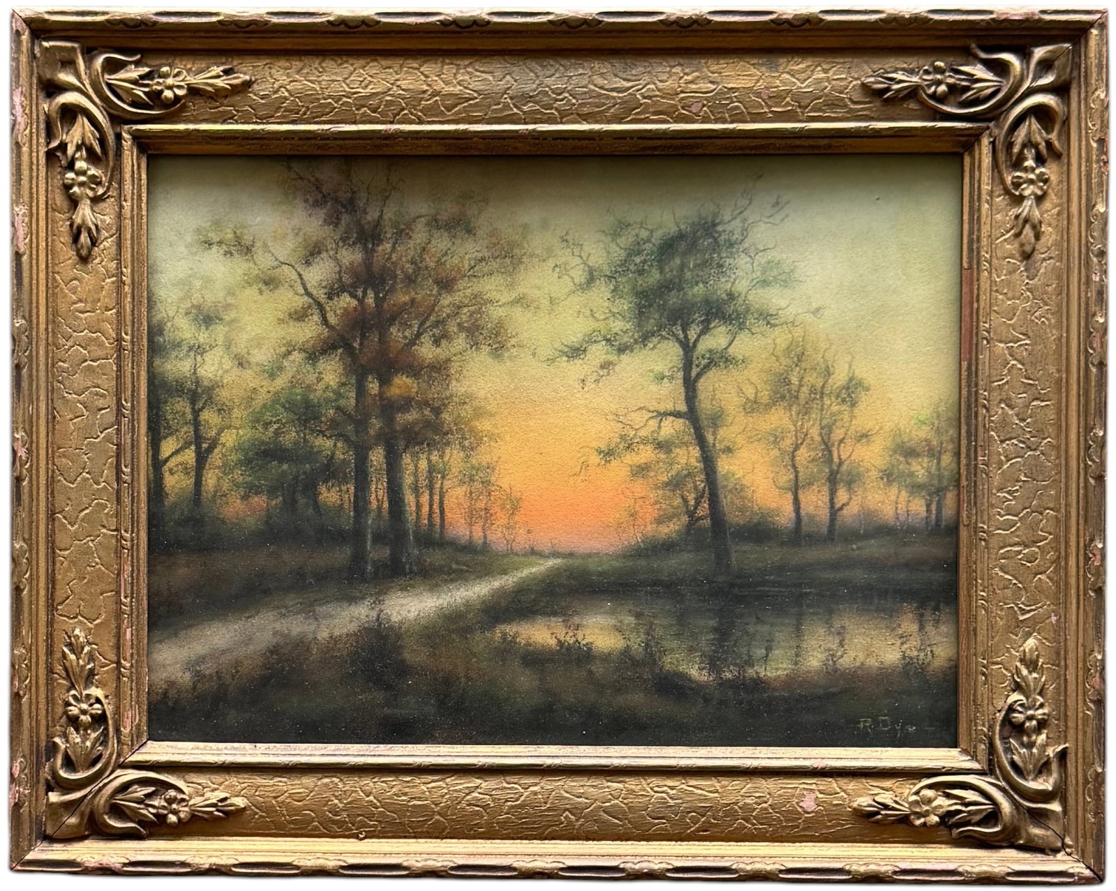 Early 20th Century Tonalist Landscape Signed Pastel Painting: Pastel 9 1/2 x 7 in, 12 x 9 1/2 in (framed). Domestic Flat Shipping Price: $45
