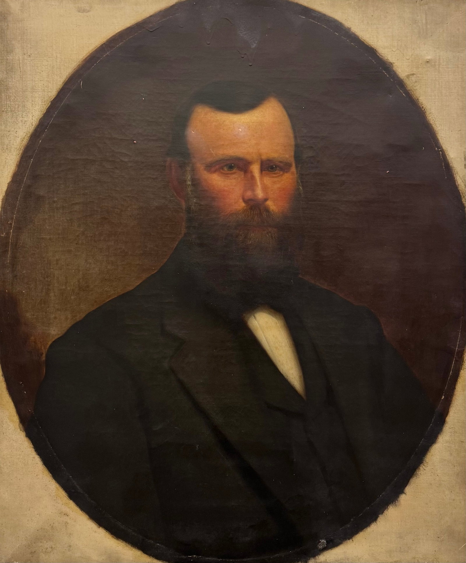 19th Century American School Circa 1860's Civil War Era Portait Of Gentleman: Oil painting on canvas 30 x 25 in. Domestic Flat Shipping Price: $90. Nice period portrait on a distinguished gentleman.