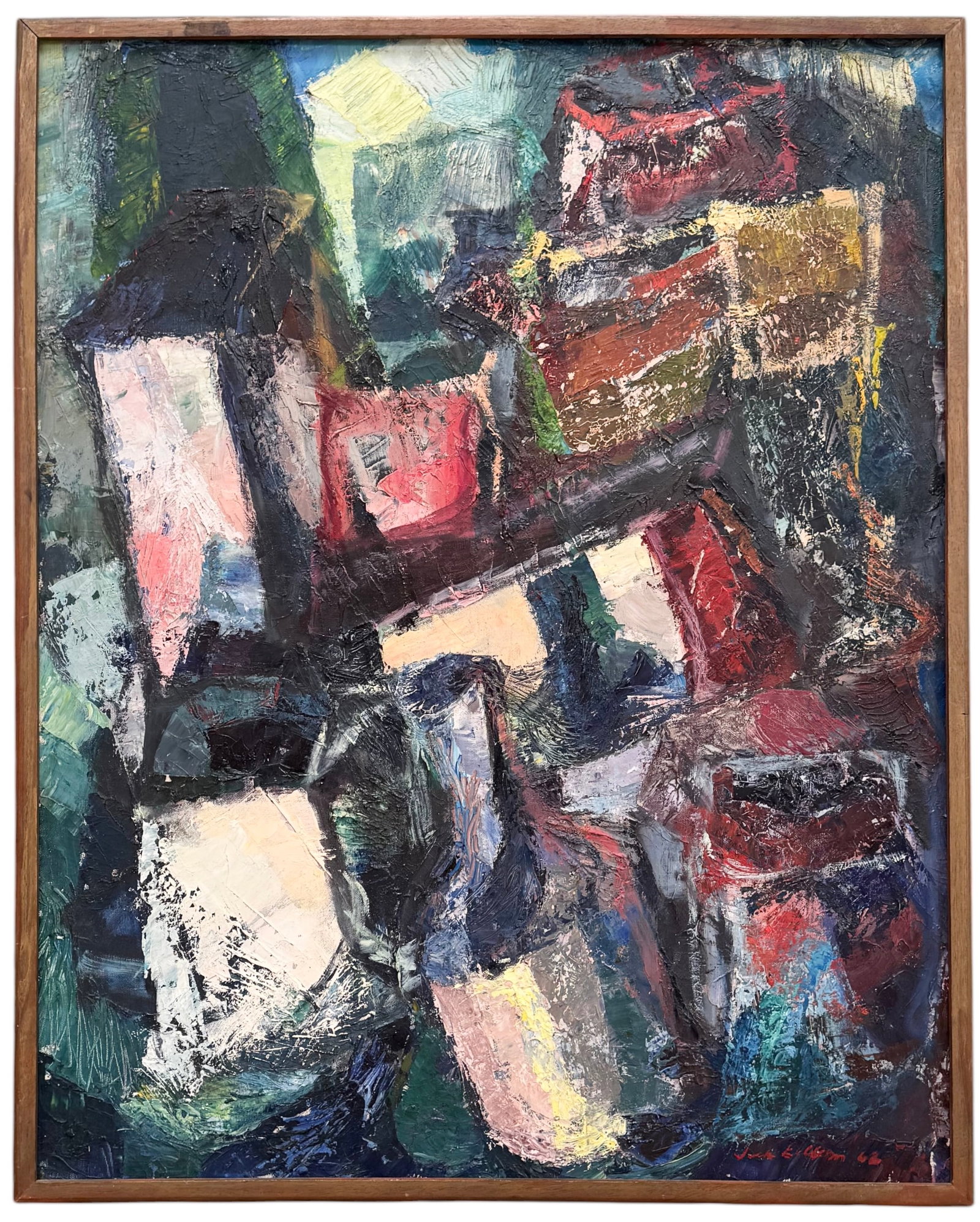JACK BURNETT KELLAM (1914-2014, Texas) Abstract Expressionist 1963 - AustinTX: Oil painting on canvas 30 x 24 in. He was born in Austin, Texas in 1914, where he grew up and eventually studied at the University of Texas. Over his multi-decade career as a modernist painter and art