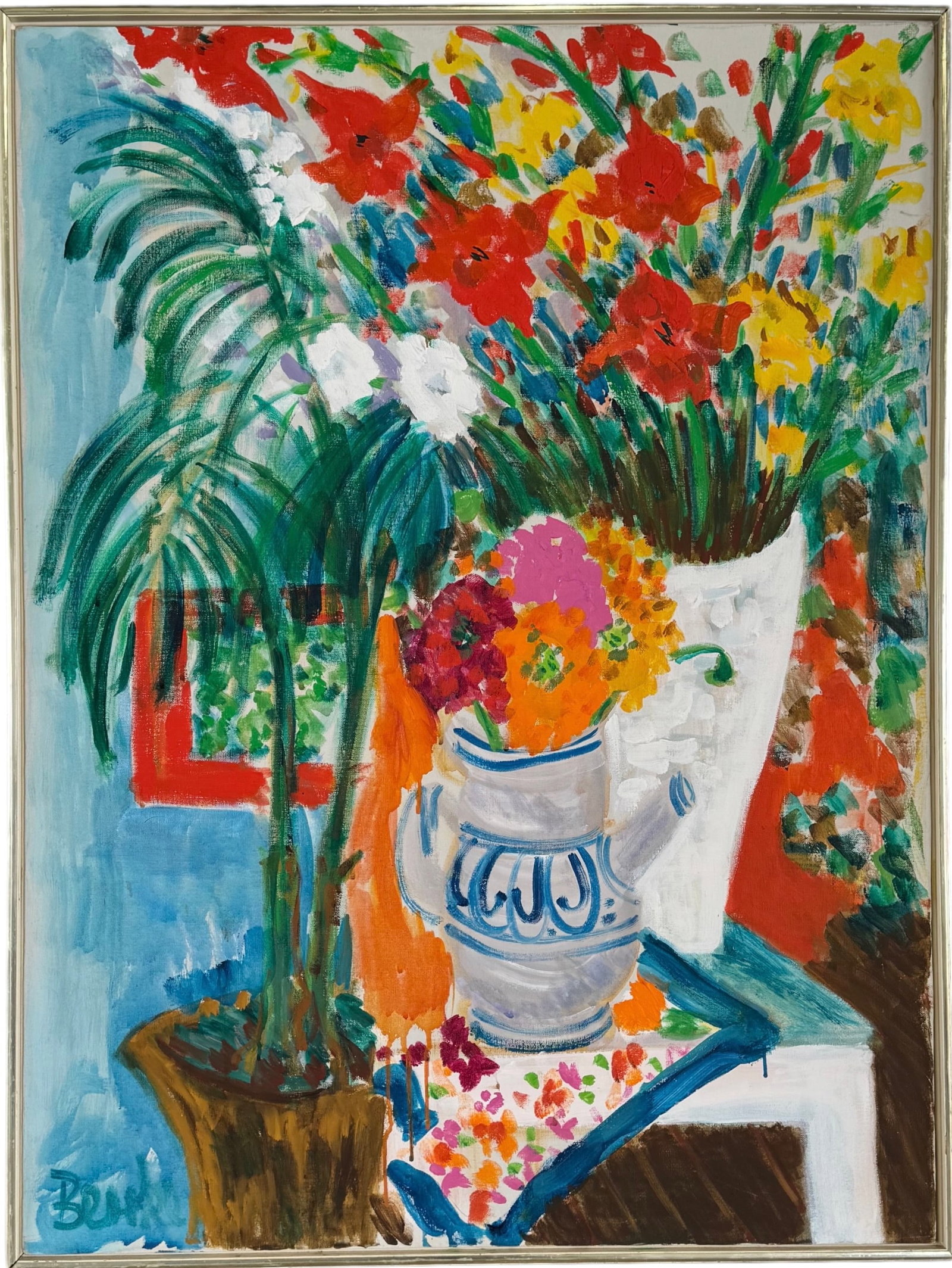 Mid-Century Fauvist Still Life With Flowers "Celbration", Signed Oil on Canvas (1 of 4)