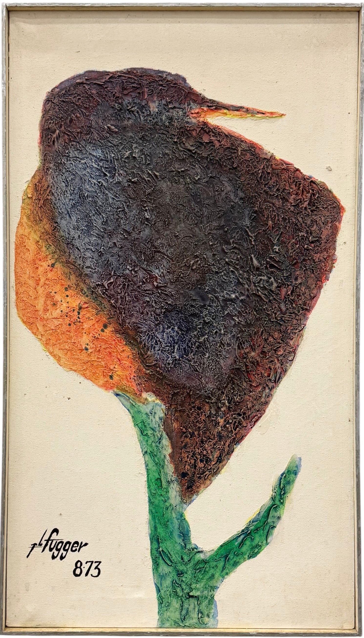 Vintage 1973 Mid Century Modern Bird Abstract Impasto Oil Painting James Lyle Fudge (1 of 4)